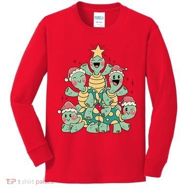 Christmas Turtles Holiday Tree Kids Long Sleeve Shirt