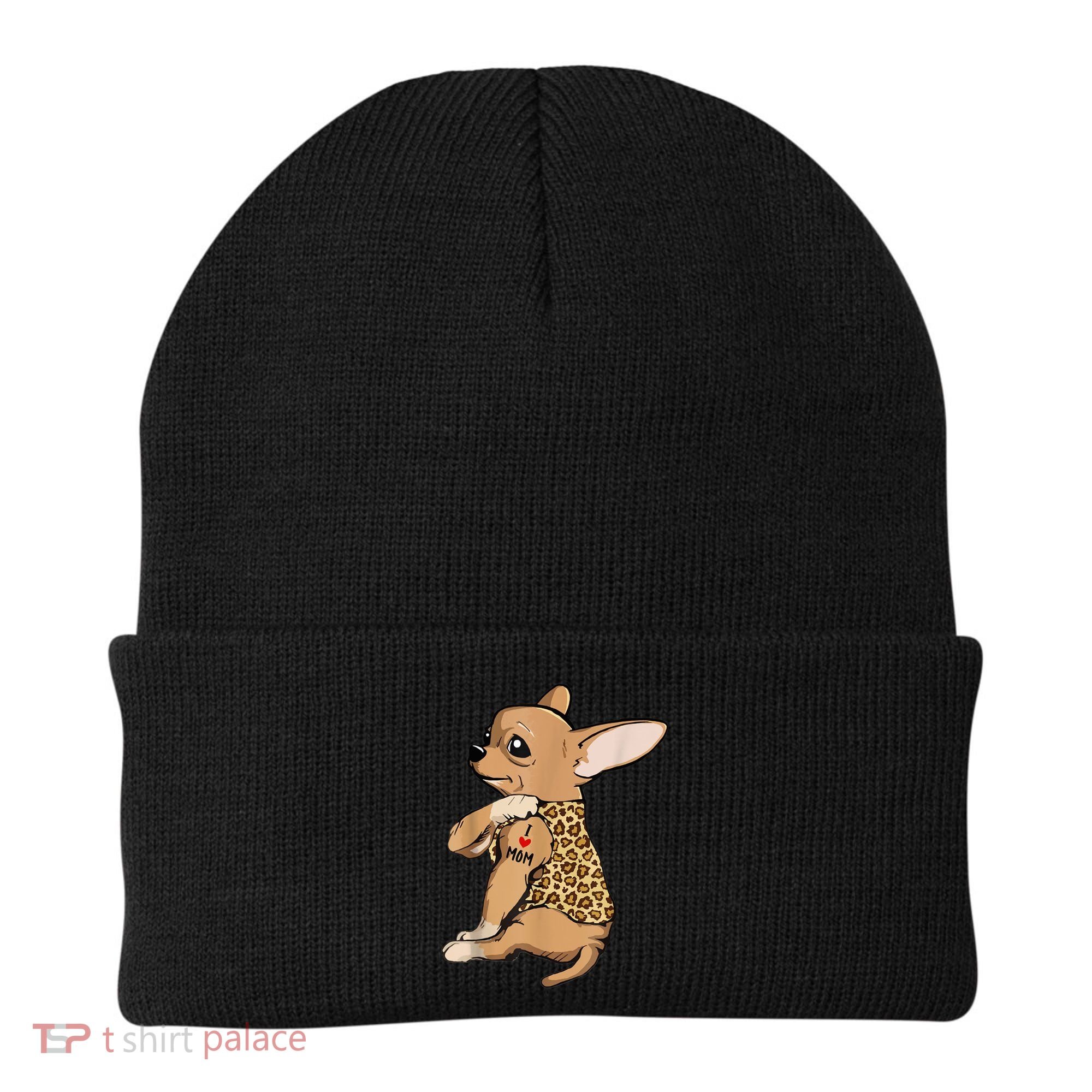 Chihuahua Tattoo I Love Mom Beanie