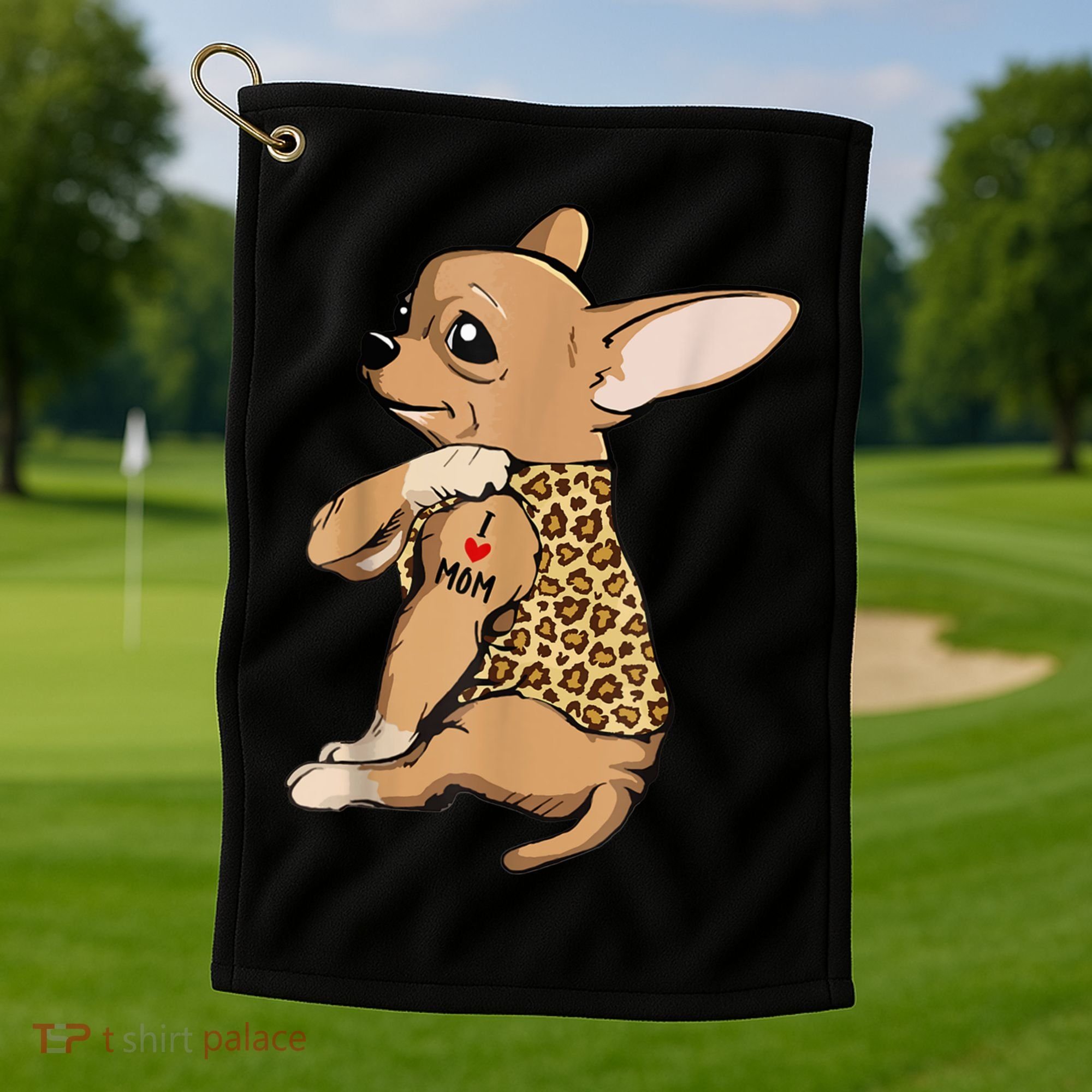 Chihuahua Tattoo I Love Mom Golf Towel