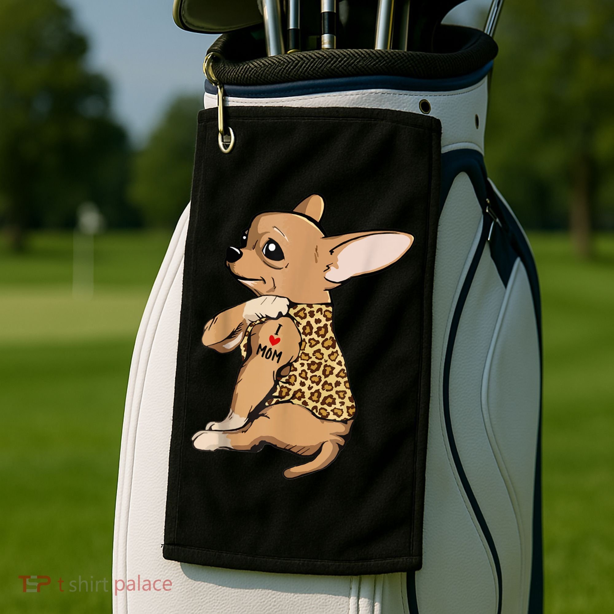 Chihuahua Tattoo I Love Mom Golf Towel