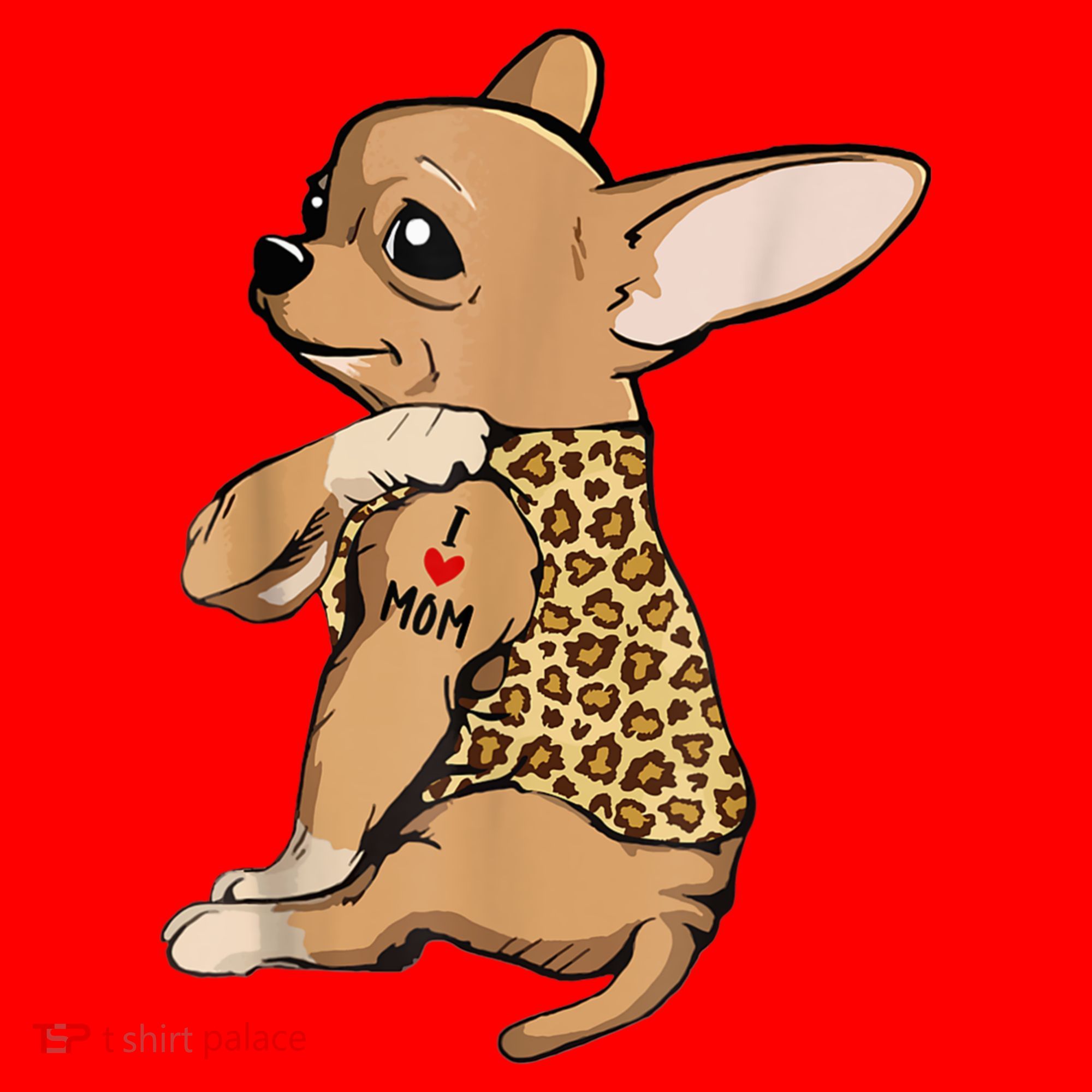 Chihuahua Tattoo I Love Mom Santa Hat