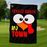 Coolest Turkey In Town Funny Thanksgiving Golf Towel thumb 1