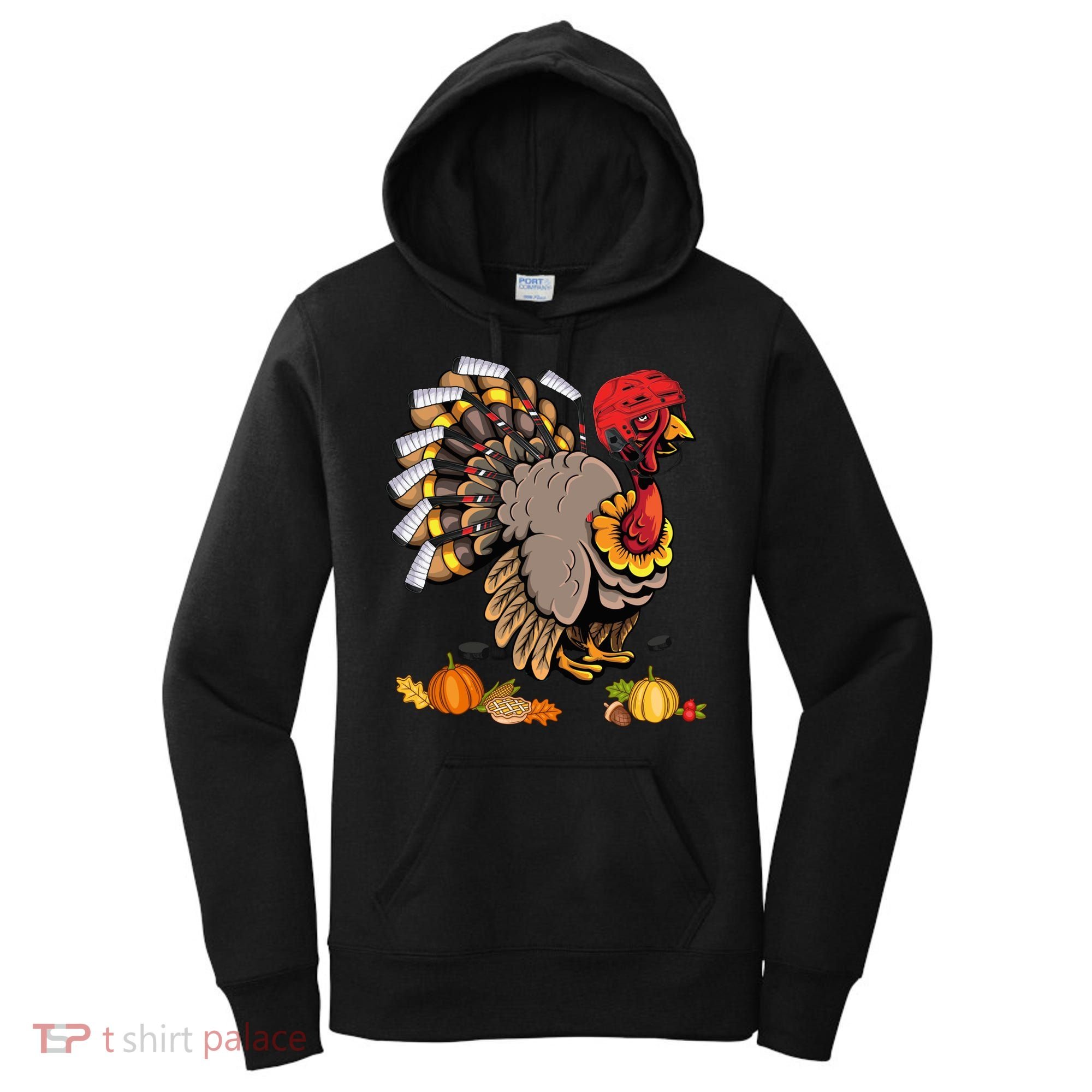 Cute Turkey Ice Hockey Player Turkeys Day Happy Thanksgiving Gift Women's Hoodie