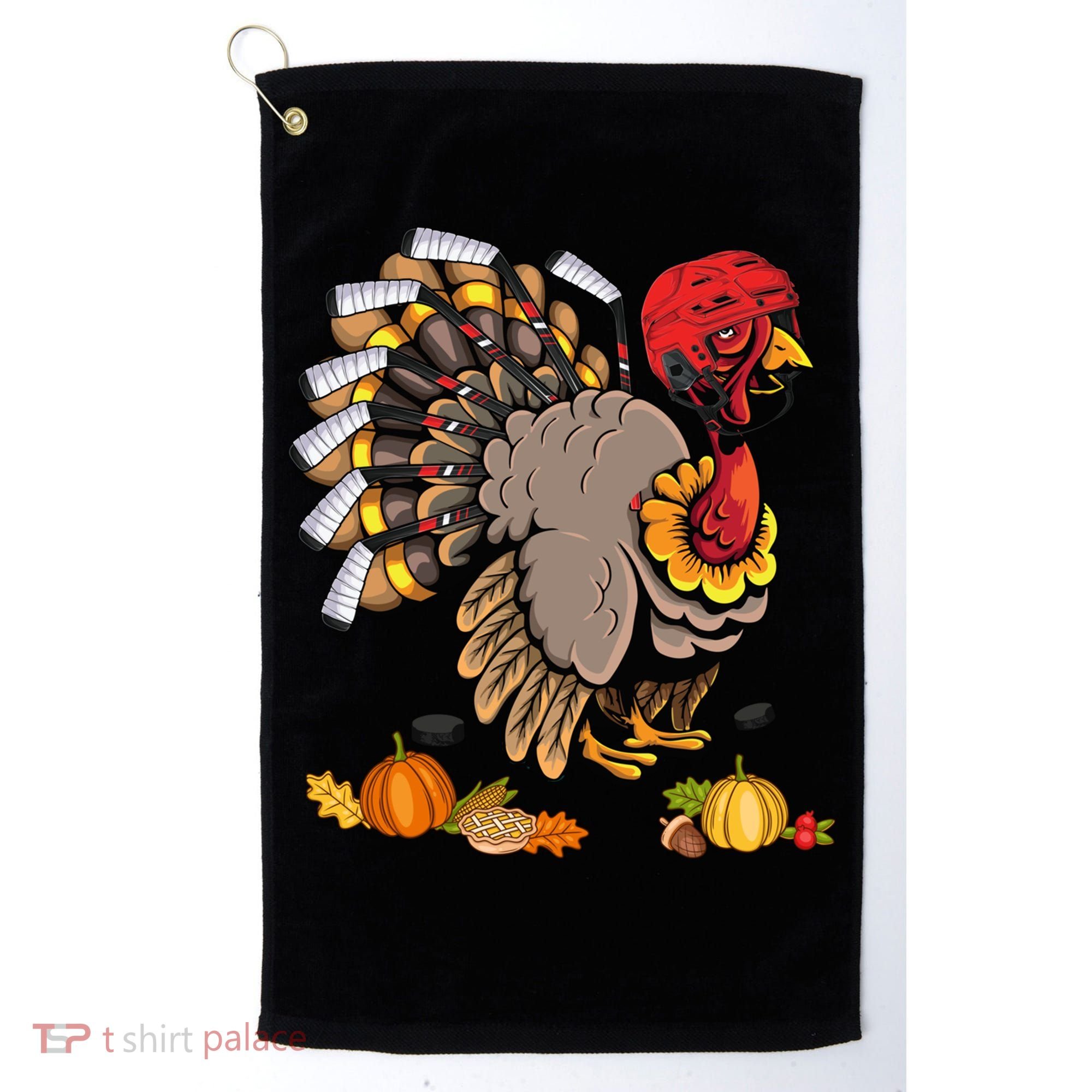 Cute Turkey Ice Hockey Player Turkeys Day Happy Thanksgiving Gift Golf Towel