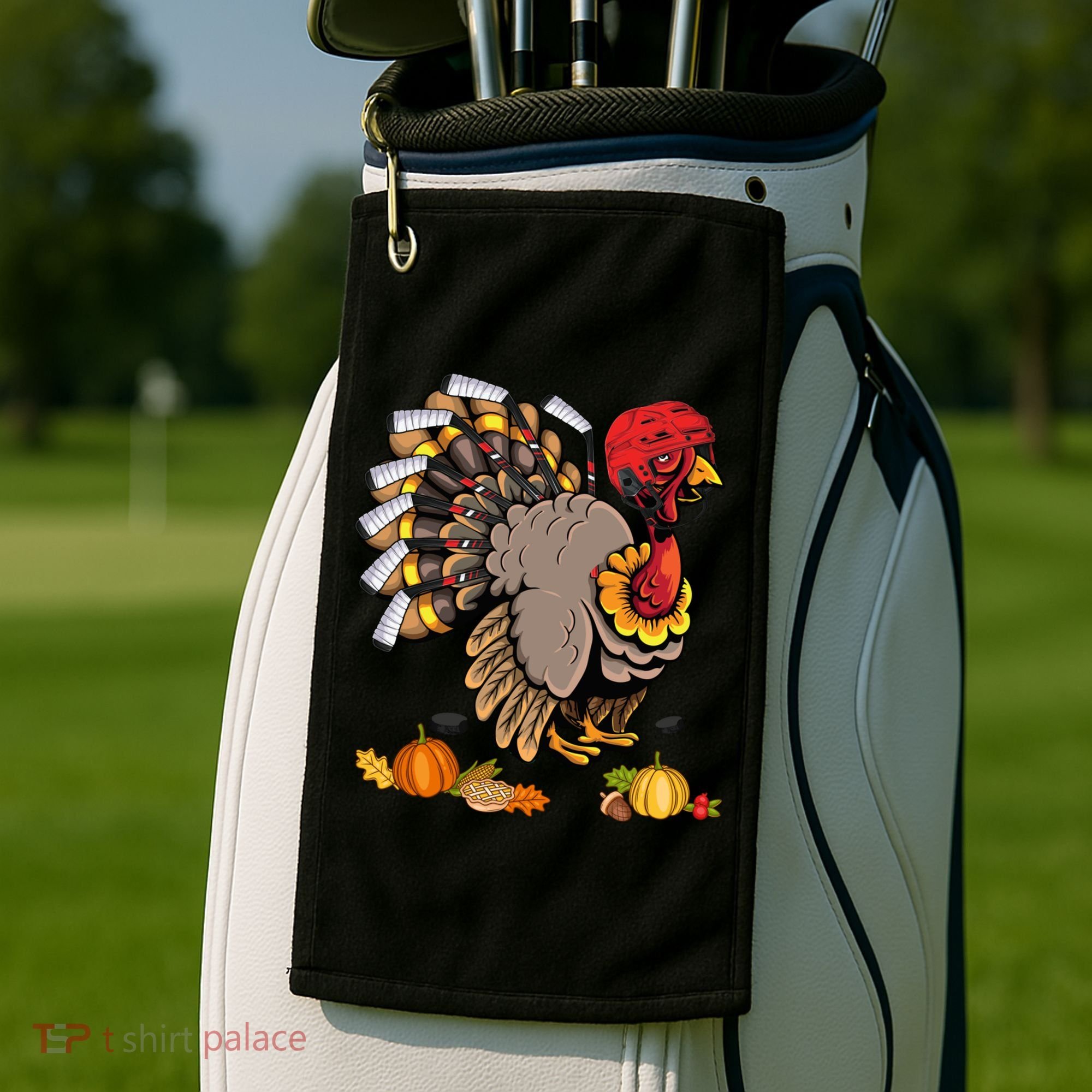 Cute Turkey Ice Hockey Player Turkeys Day Happy Thanksgiving Gift Golf Towel