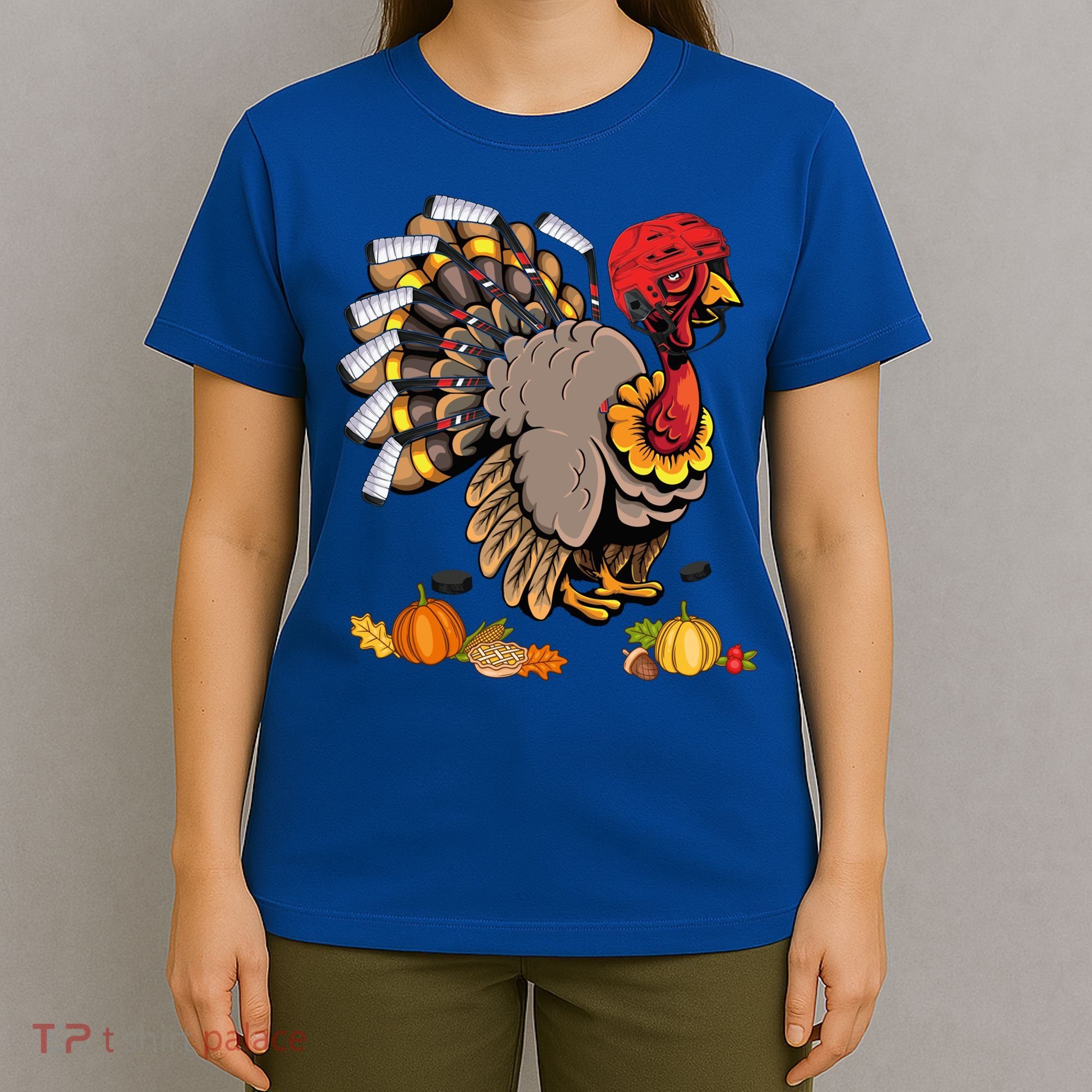 Cute Turkey Ice Hockey Player Turkeys Day Happy Thanksgiving Gift T-Shirt
