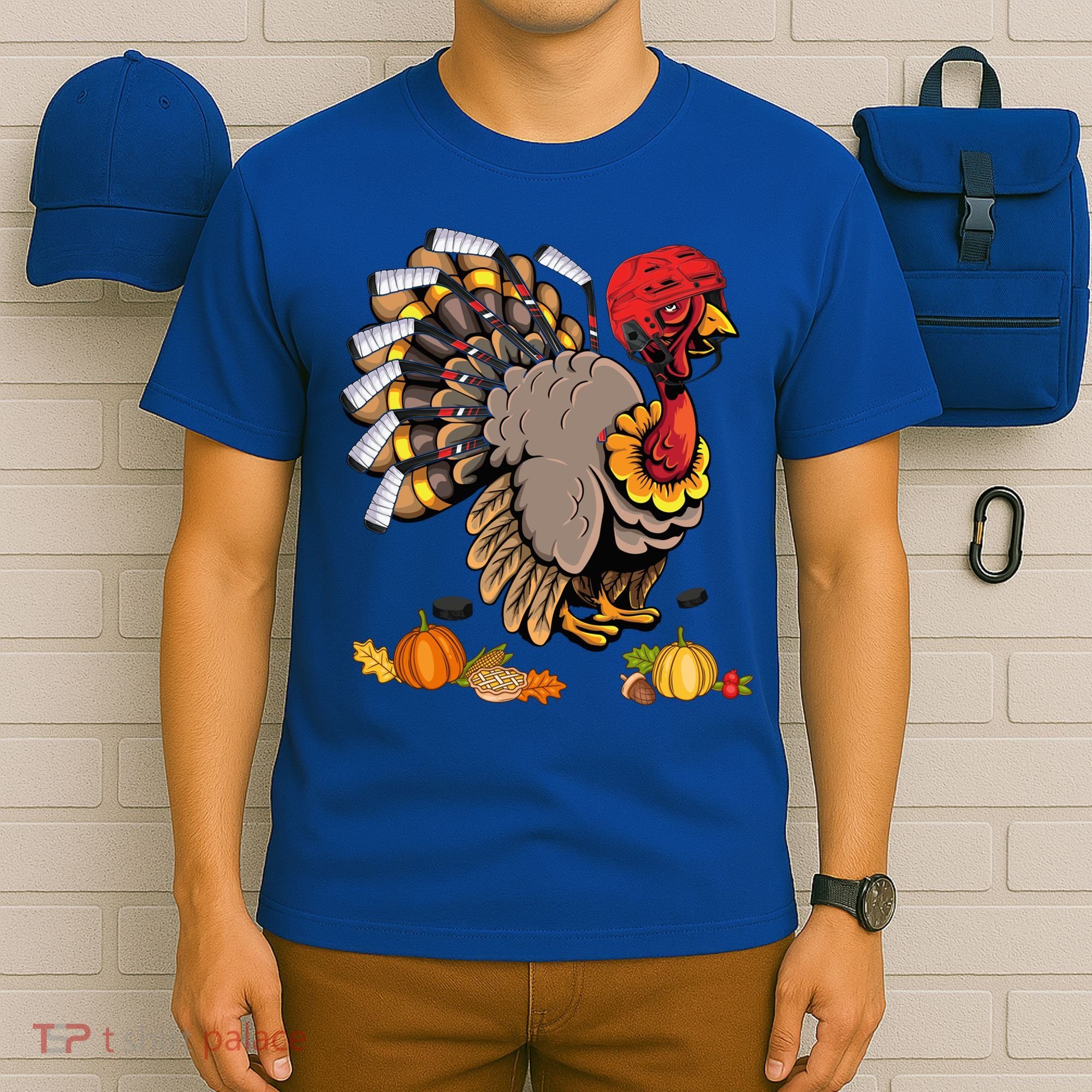 Cute Turkey Ice Hockey Player Turkeys Day Happy Thanksgiving Gift T-Shirt