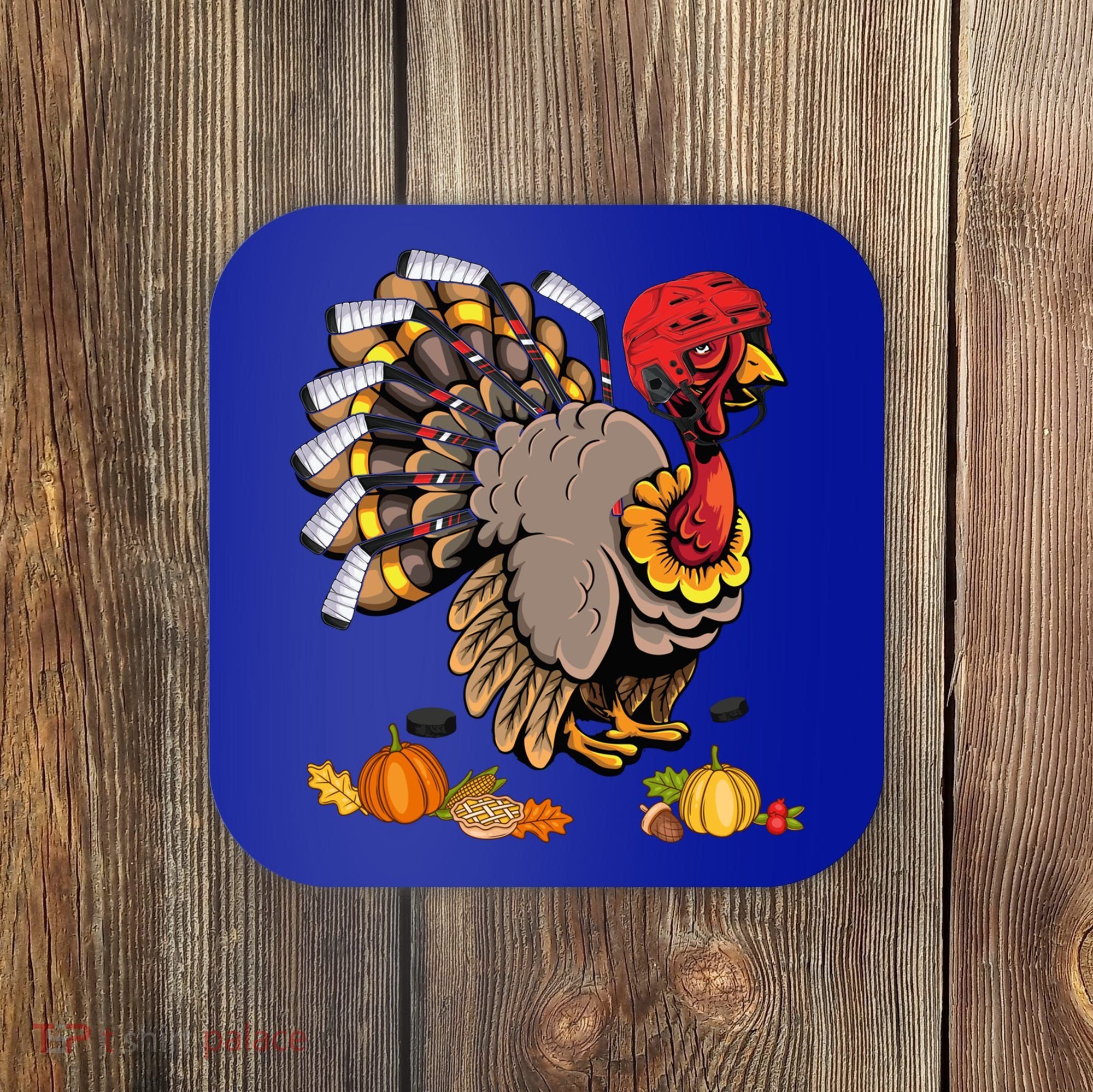 Cute Turkey Ice Hockey Player Turkeys Day Happy Thanksgiving Gift Coaster