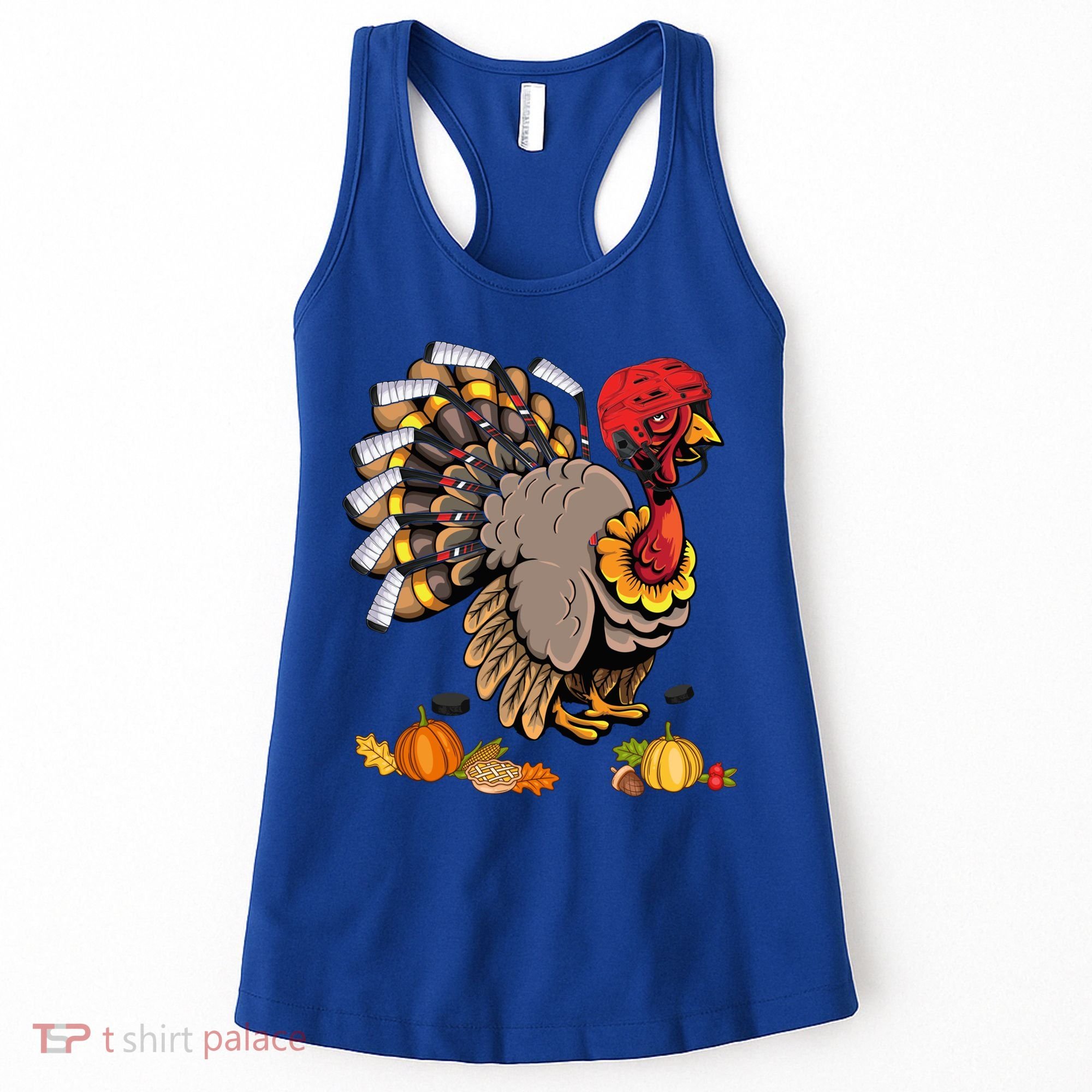 Cute Turkey Ice Hockey Player Turkeys Day Happy Thanksgiving Gift Women's Tank Top