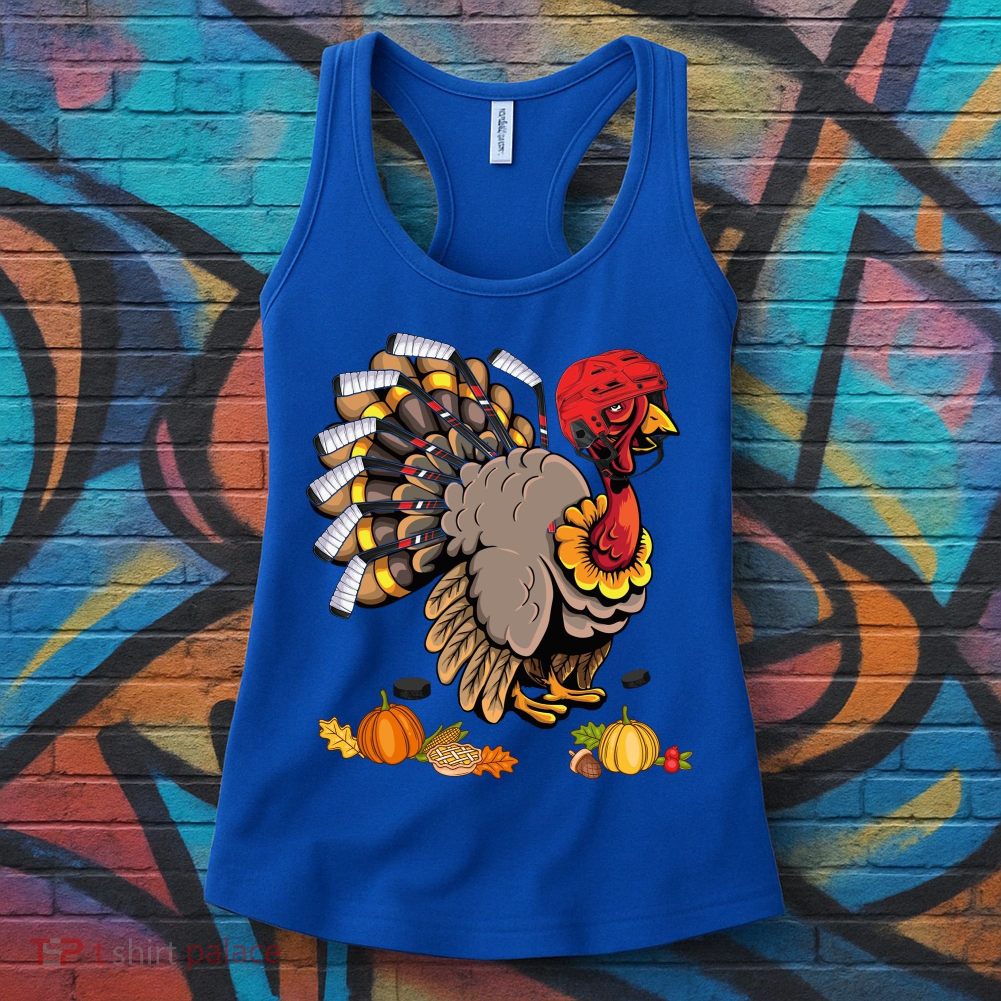 Cute Turkey Ice Hockey Player Turkeys Day Happy Thanksgiving Gift Women's Tank Top