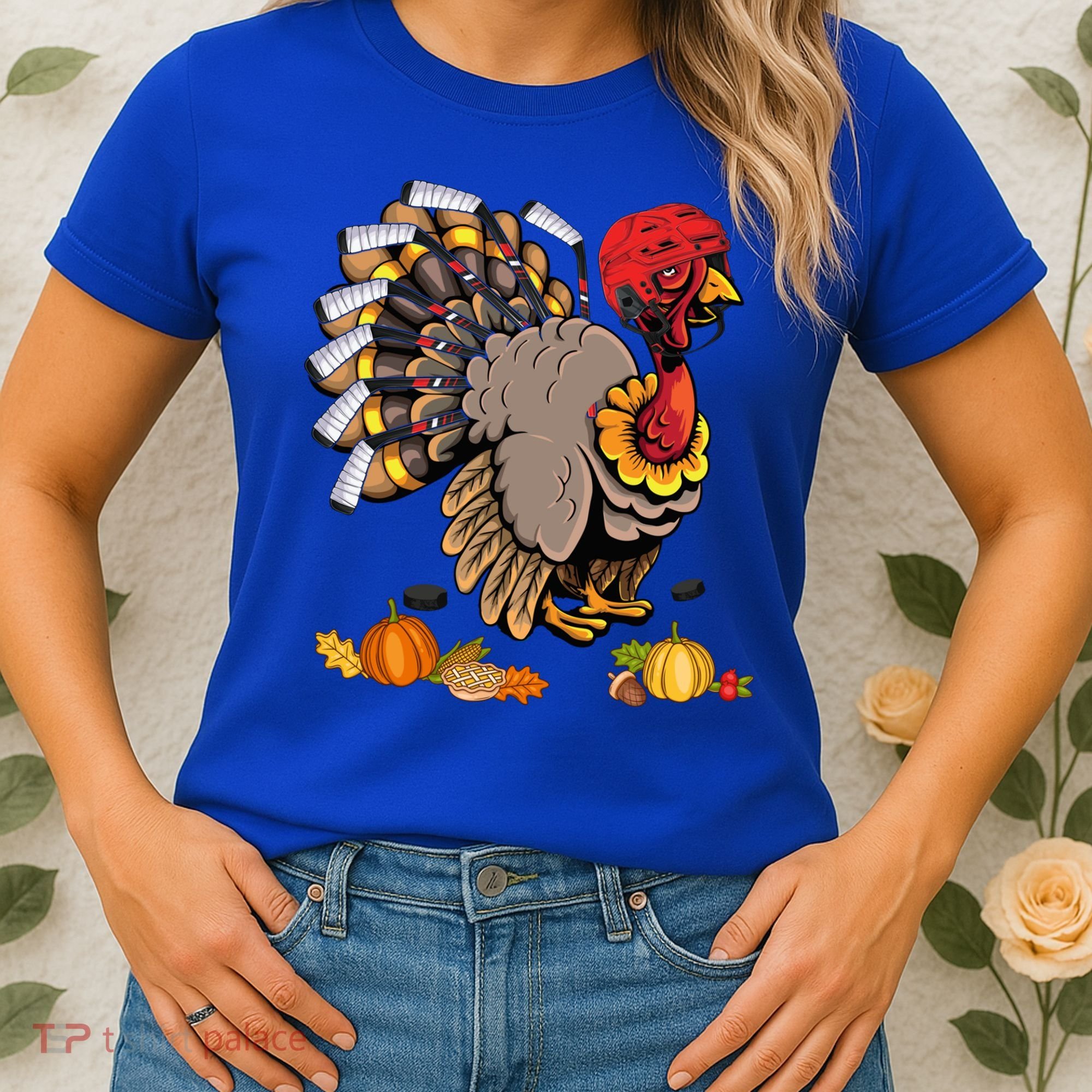 Cute Turkey Ice Hockey Player Turkeys Day Happy Thanksgiving Gift Women's T-Shirt