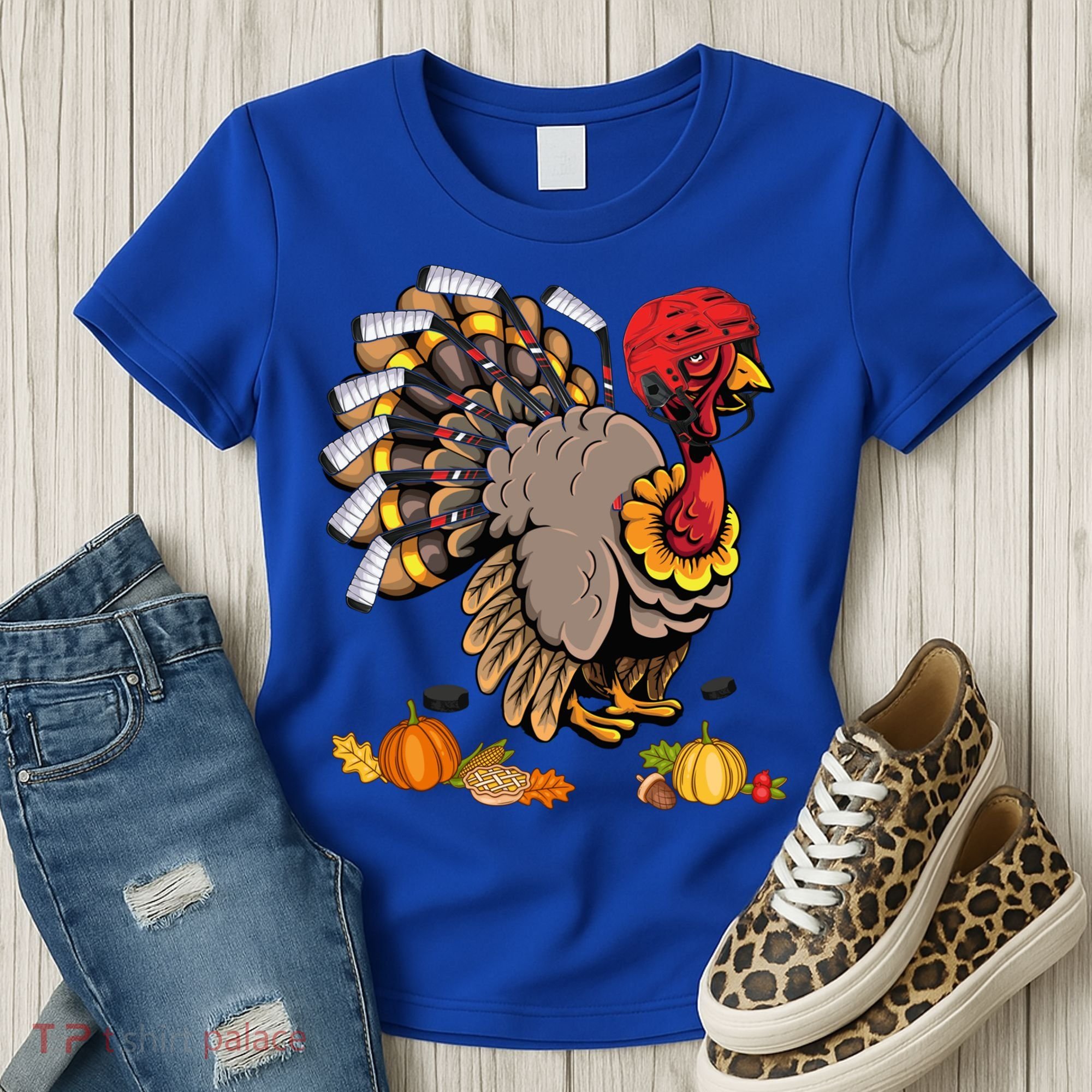 Cute Turkey Ice Hockey Player Turkeys Day Happy Thanksgiving Gift Women's T-Shirt