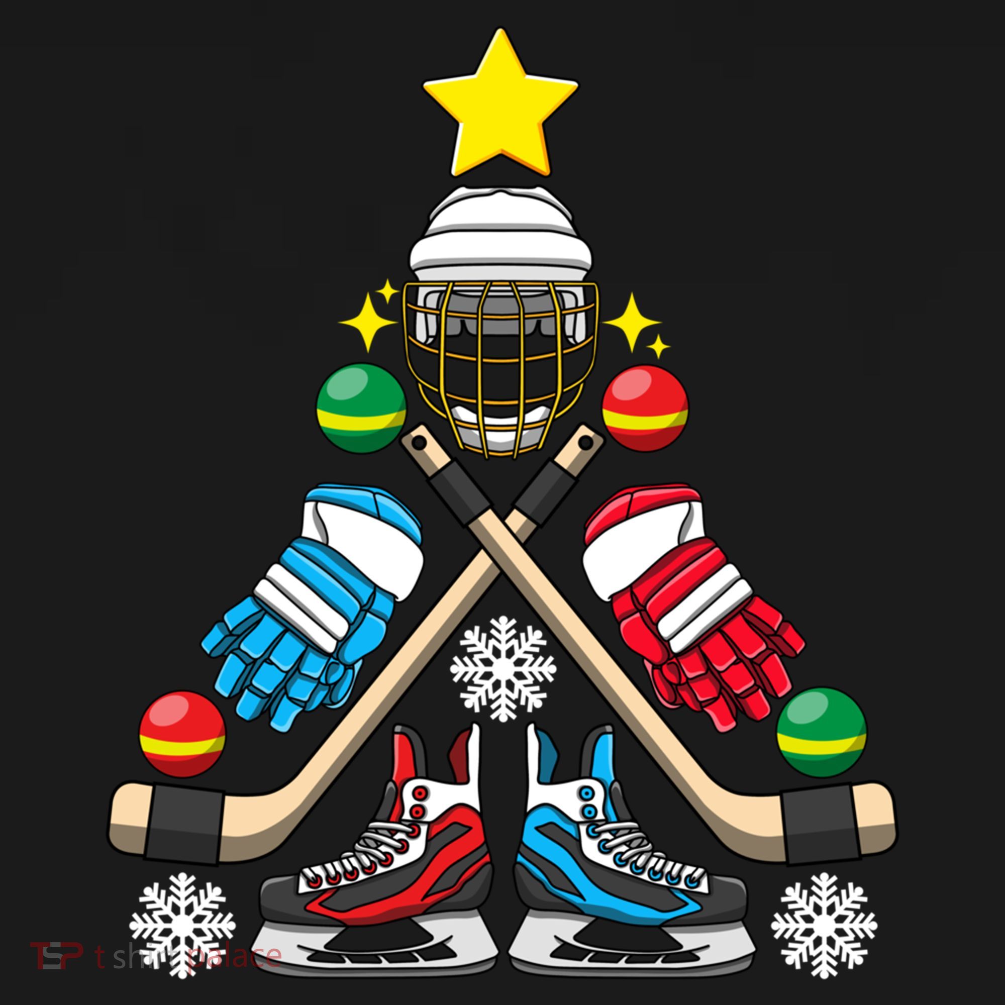 Christmas Tree Ice Hockey Christmas Tree Hockey Stick Gloves Great Gift Doggie Tank