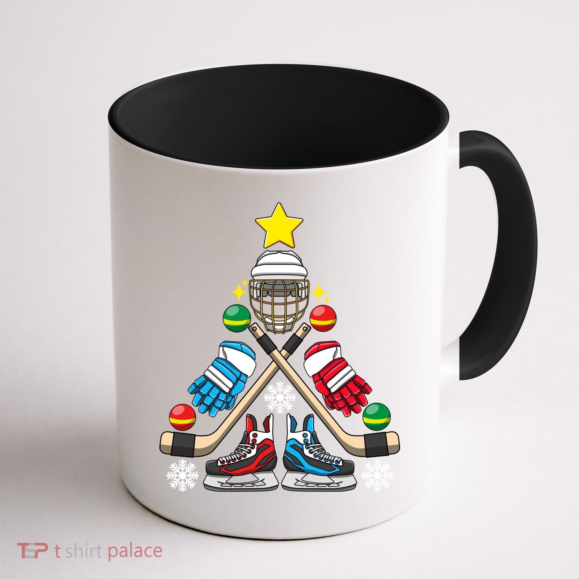 Christmas Tree Ice Hockey Christmas Tree Hockey Stick Gloves Great Gift Coffee Mug