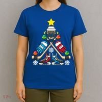 Christmas Tree Ice Hockey Christmas Tree Hockey Stick Gloves Great Gift T-Shirt thumb 4
