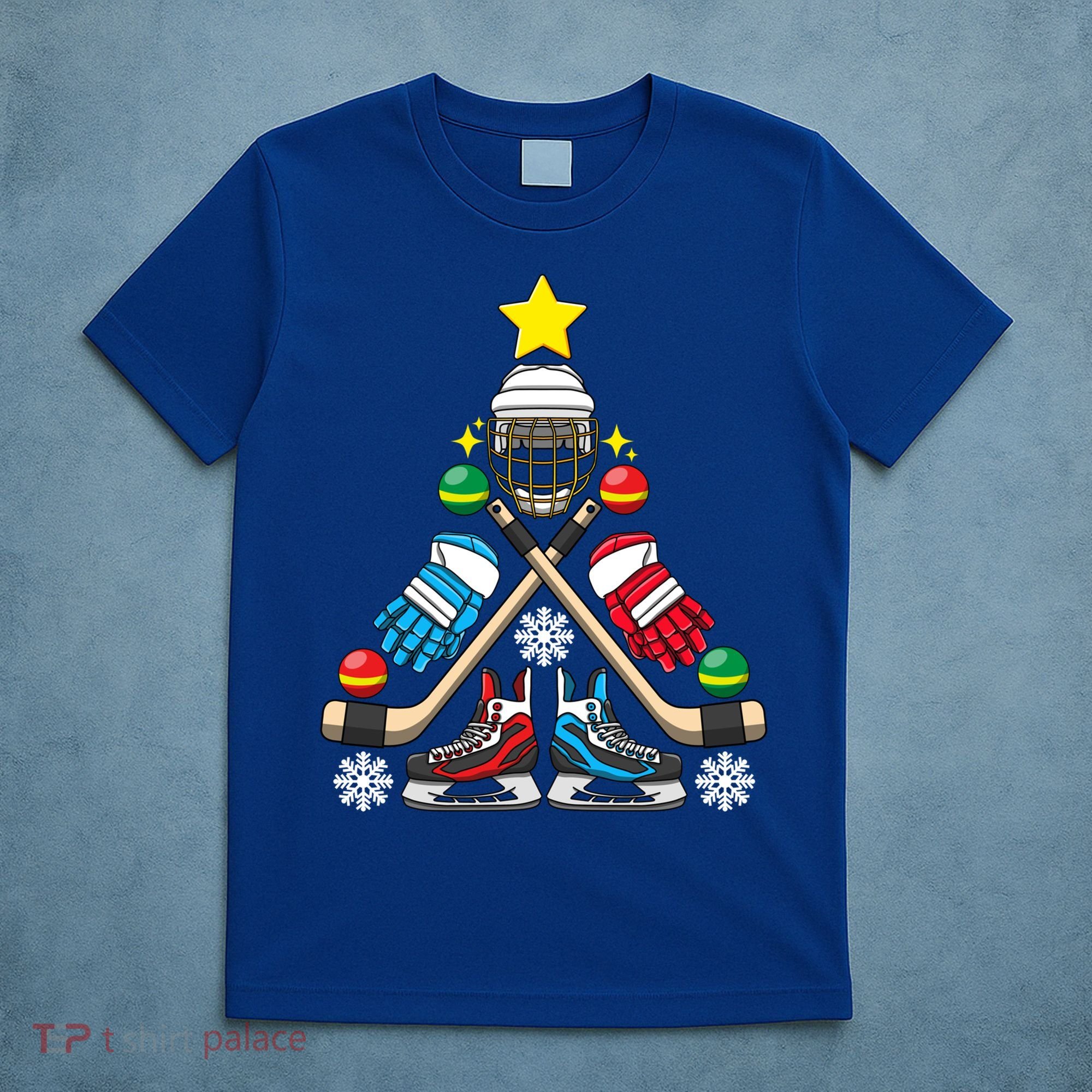 Christmas Tree Ice Hockey Christmas Tree Hockey Stick Gloves Great Gift T-Shirt