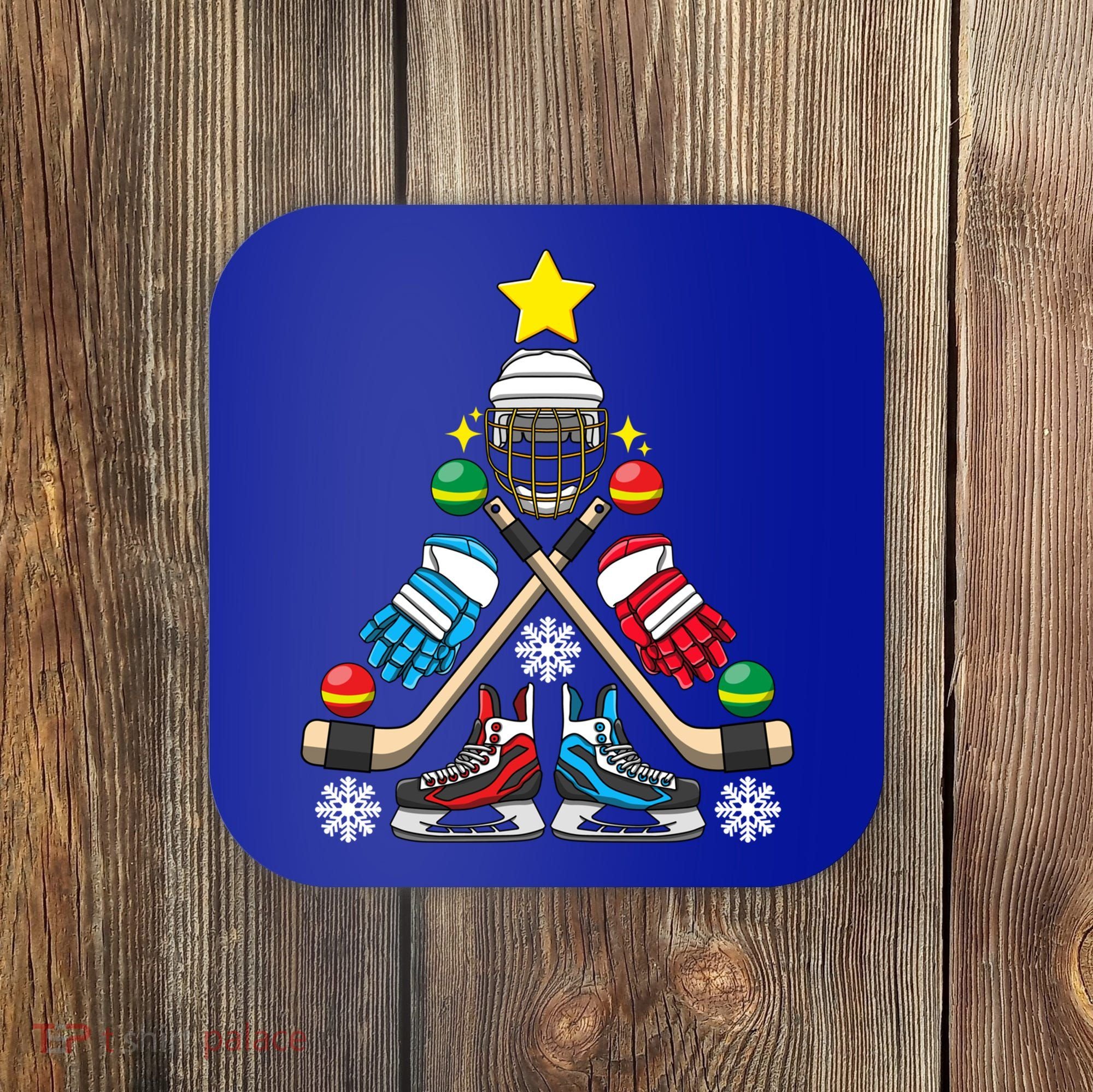 Christmas Tree Ice Hockey Christmas Tree Hockey Stick Gloves Great Gift Coaster