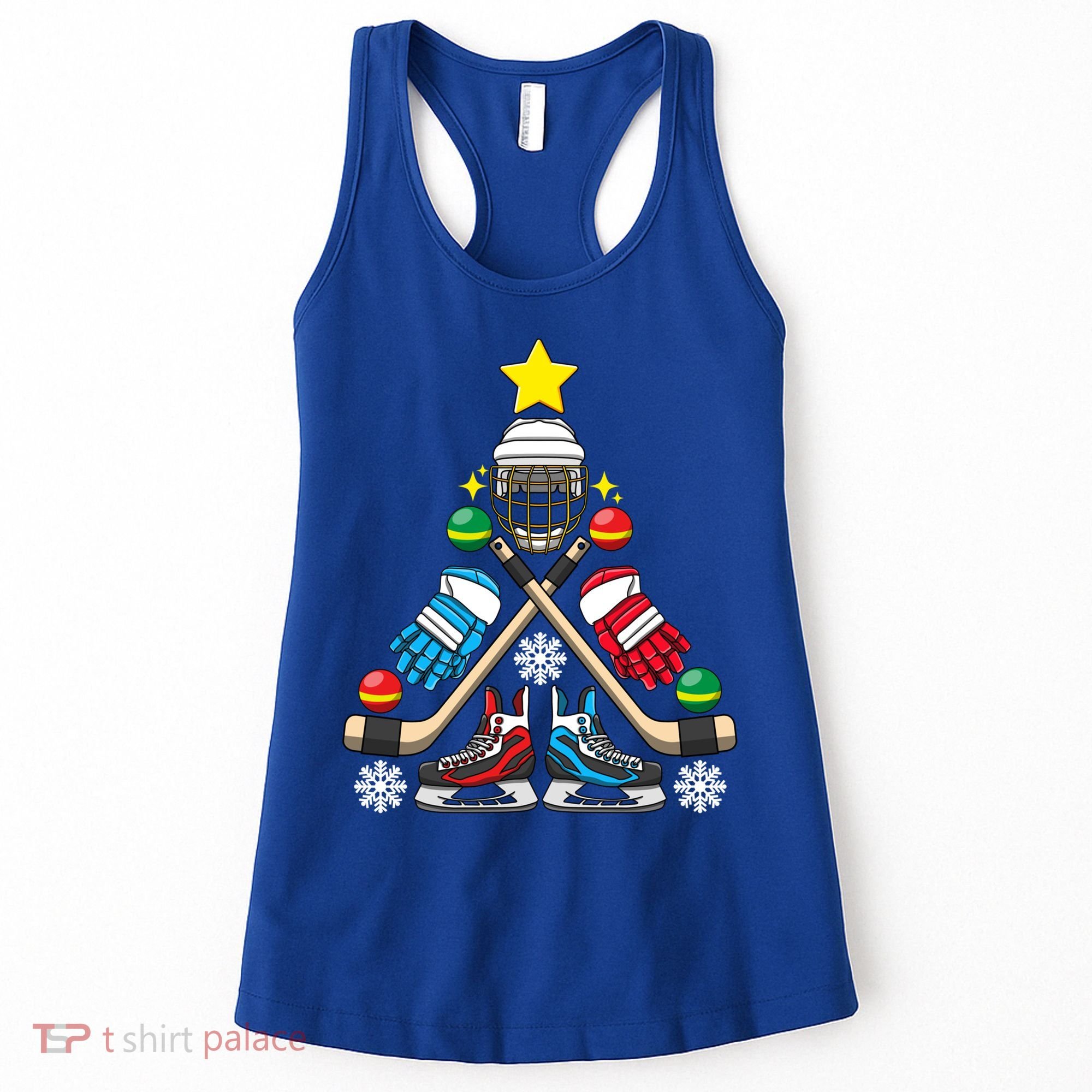 Christmas Tree Ice Hockey Christmas Tree Hockey Stick Gloves Great Gift Women's Tank Top