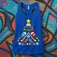 Christmas Tree Ice Hockey Christmas Tree Hockey Stick Gloves Great Gift Women's Tank Top thumb 3