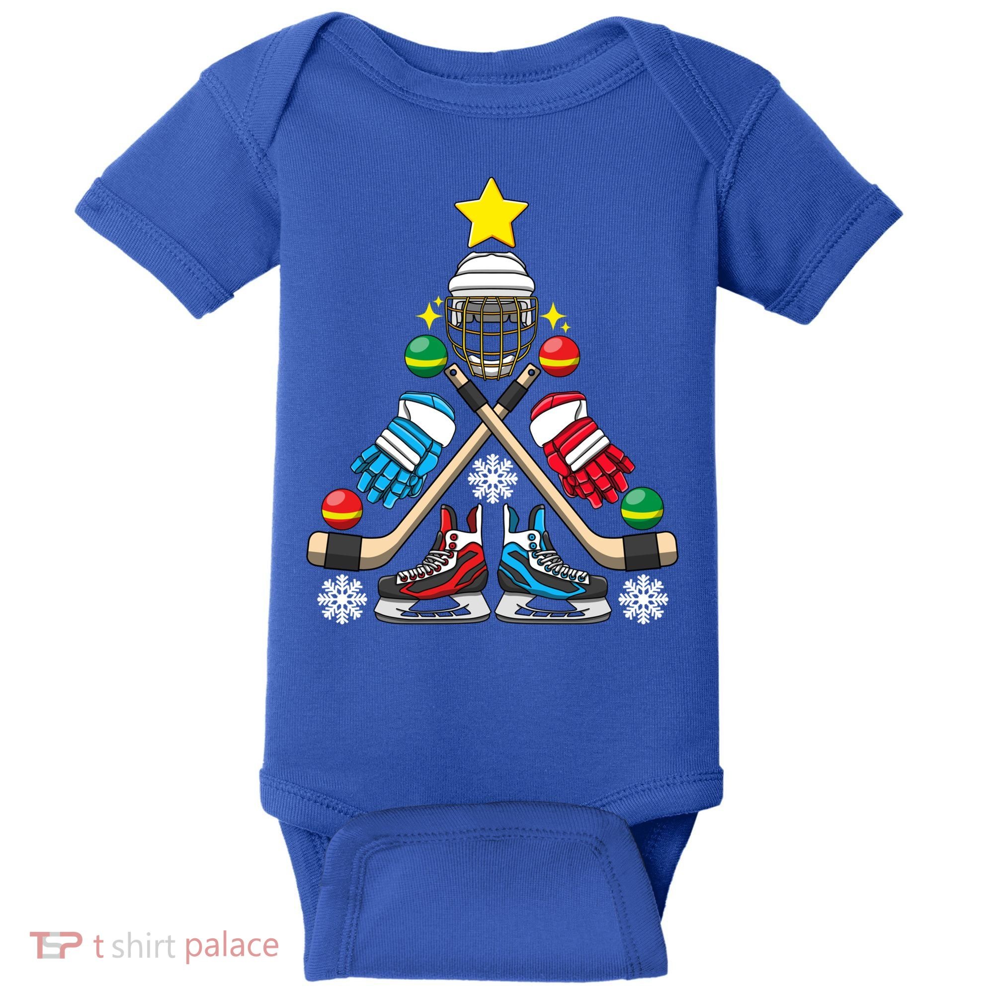 Christmas Tree Ice Hockey Christmas Tree Hockey Stick Gloves Great Gift Baby Bodysuit