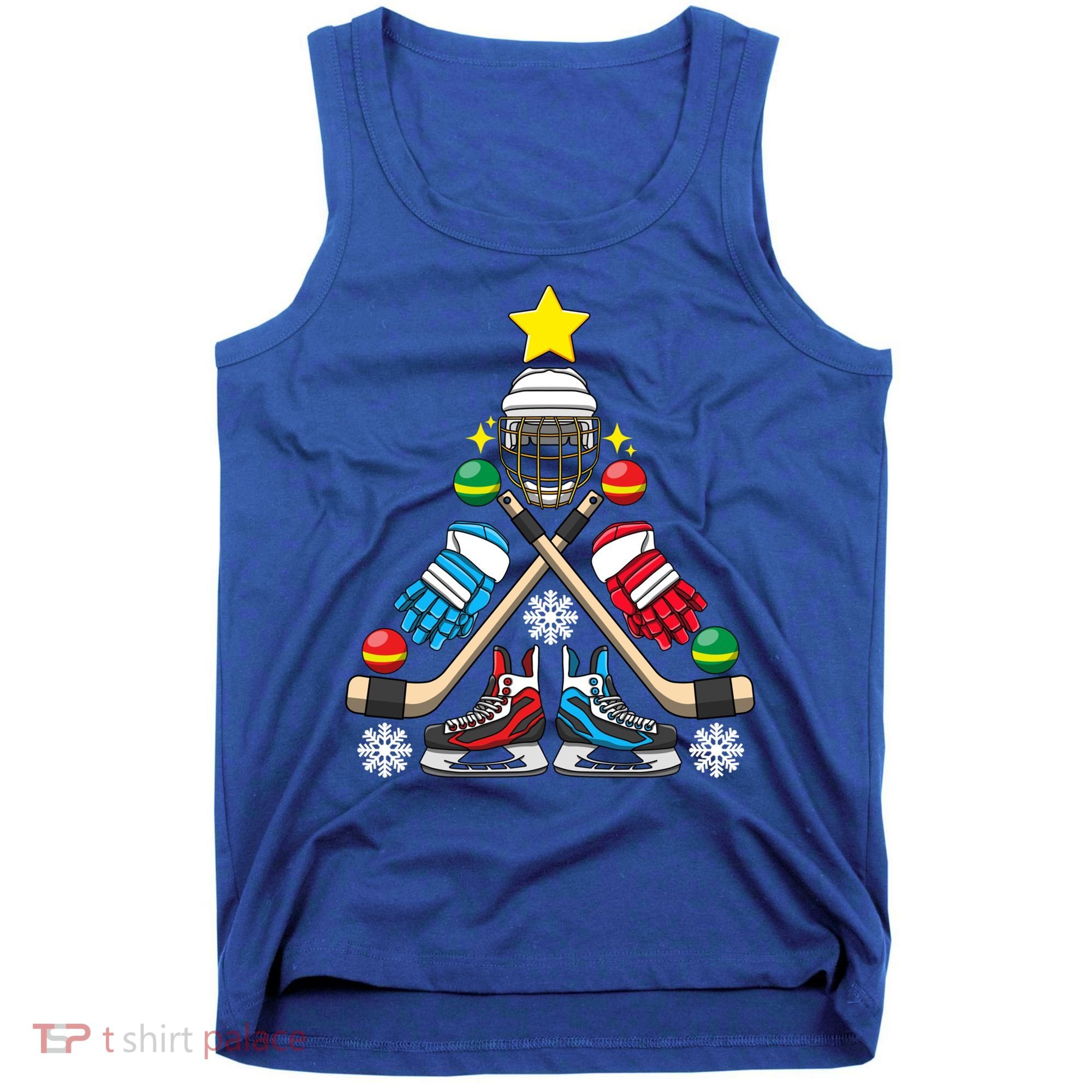 Christmas Tree Ice Hockey Christmas Tree Hockey Stick Gloves Great Gift Tank Top