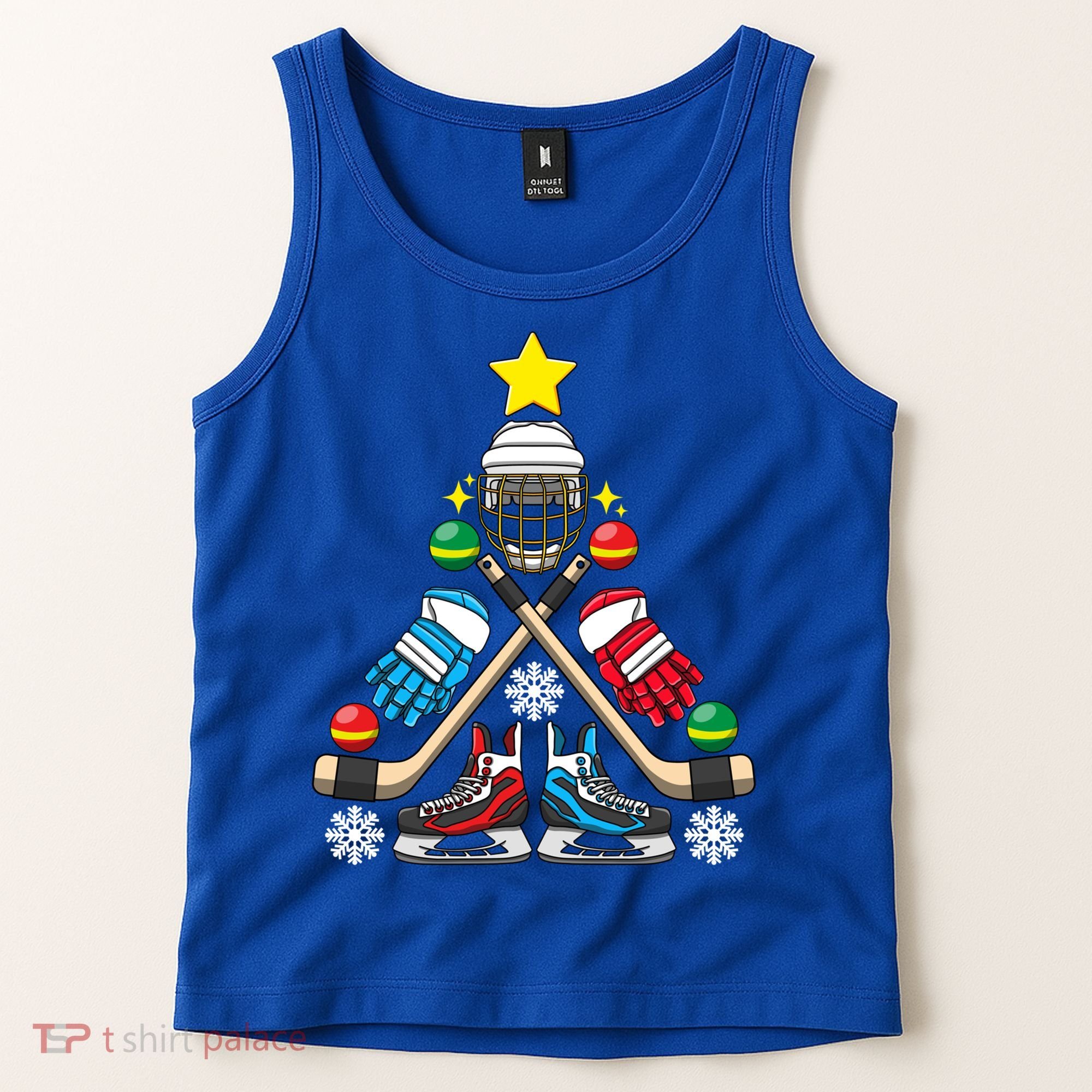 Christmas Tree Ice Hockey Christmas Tree Hockey Stick Gloves Great Gift Tank Top