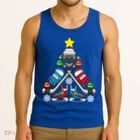 Christmas Tree Ice Hockey Christmas Tree Hockey Stick Gloves Great Gift Tank Top thumb 3