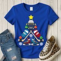Christmas Tree Ice Hockey Christmas Tree Hockey Stick Gloves Great Gift Women's T-Shirt thumb 3