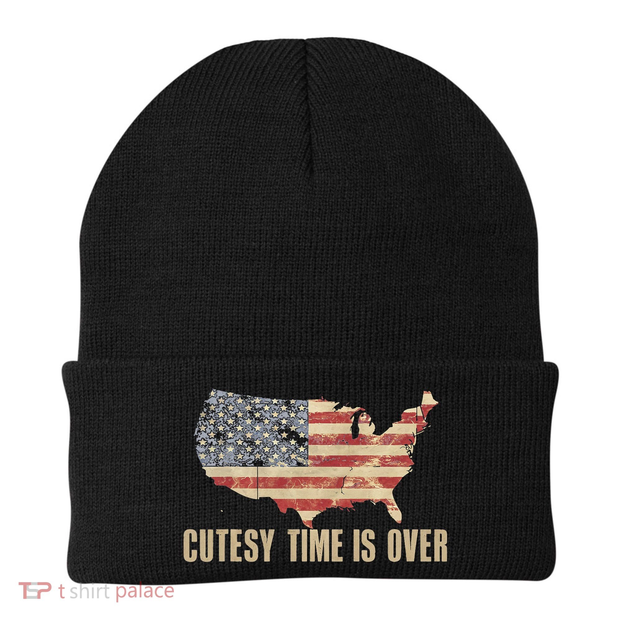 Cutesy Time Is Over American Flag Patriotic Beanie