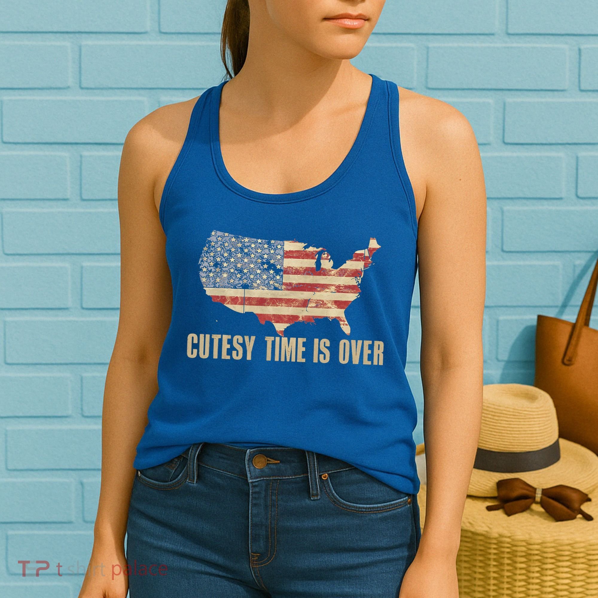Cutesy Time Is Over American Flag Patriotic Women's Tank Top
