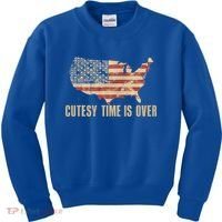 Cutesy Time Is Over American Flag Patriotic Kids Sweatshirt thumb 0