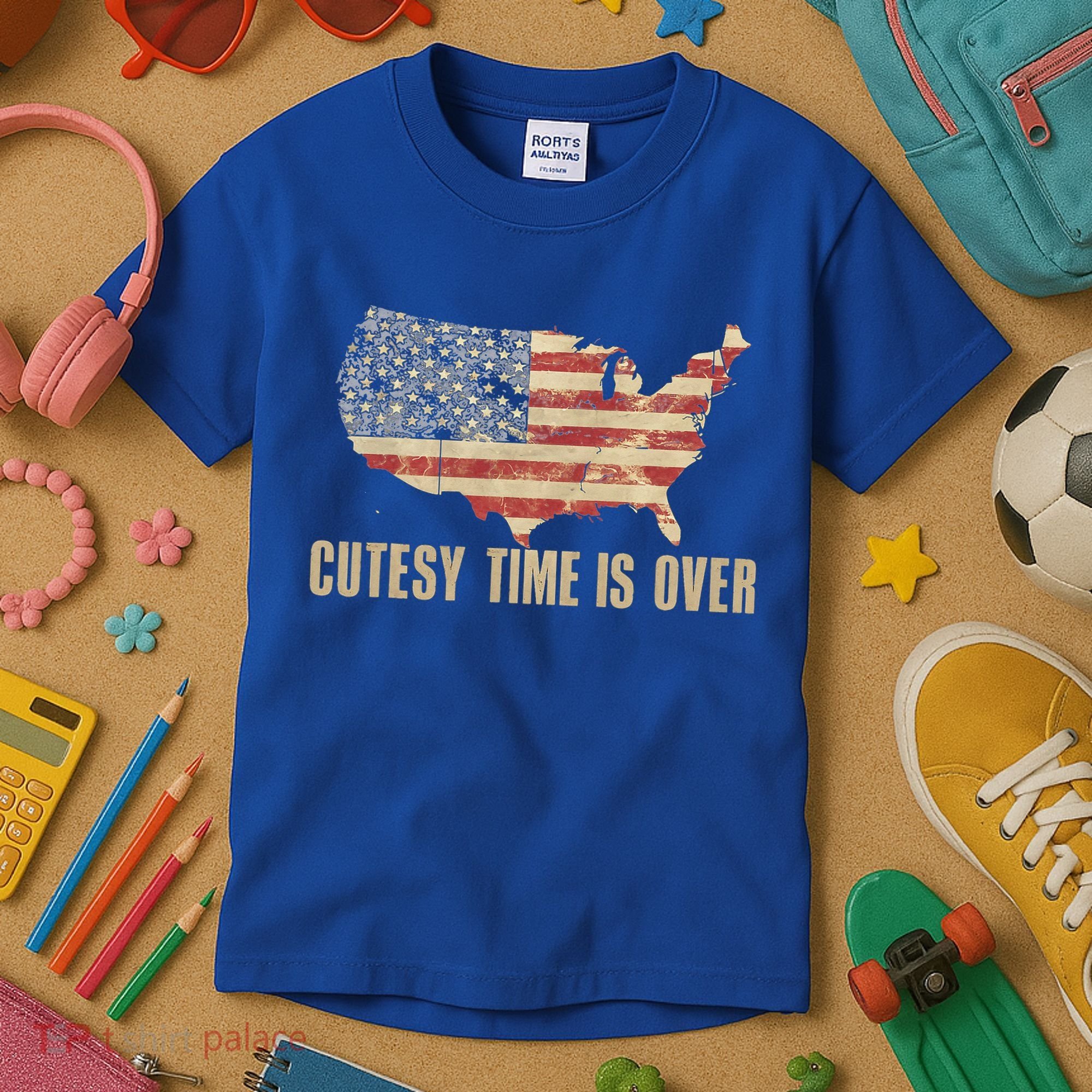 Cutesy Time Is Over American Flag Patriotic Kids T-Shirt