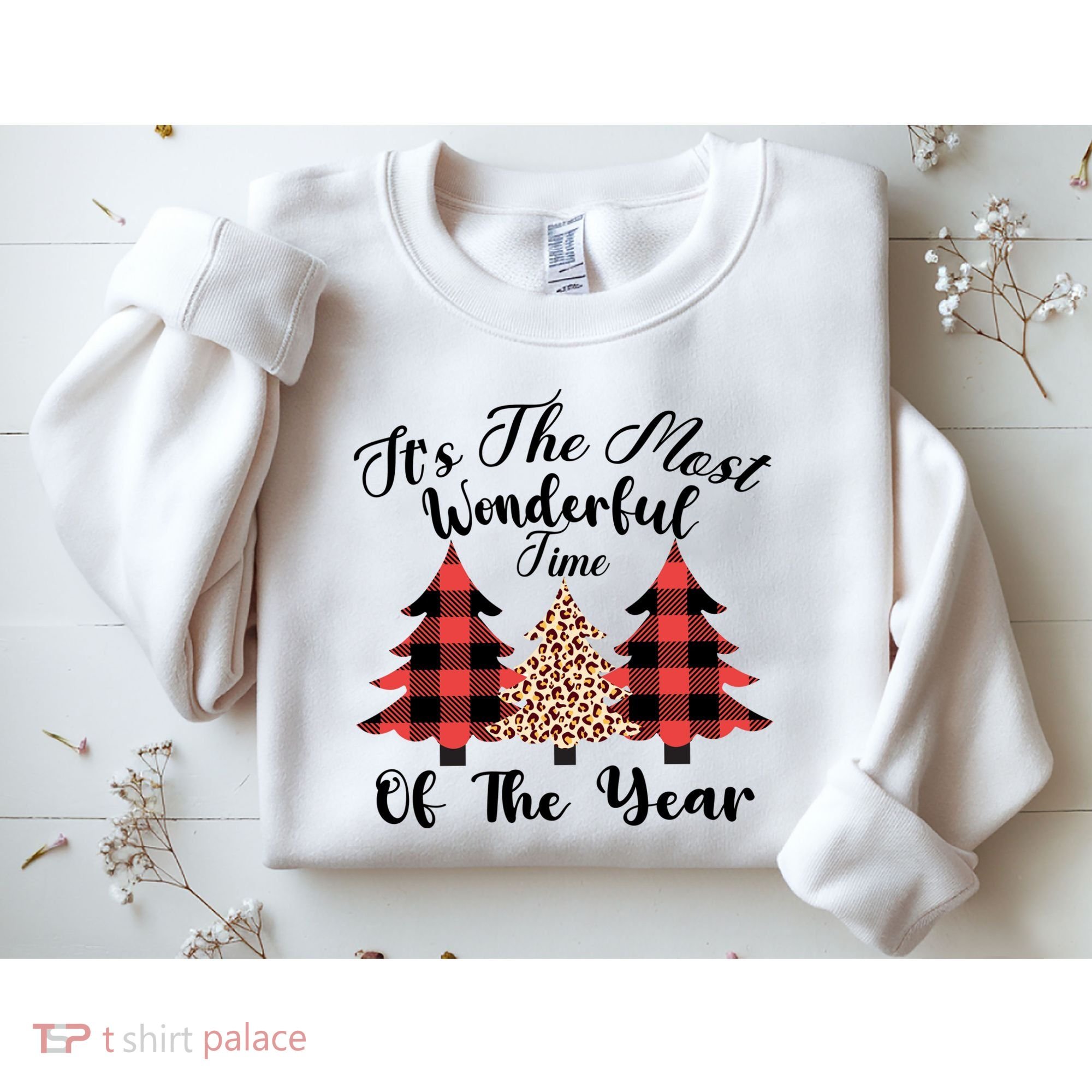 Christmas Trees It's The Most Wonderful Time Of The Year Plaid Leopard Trees Sweatshirt