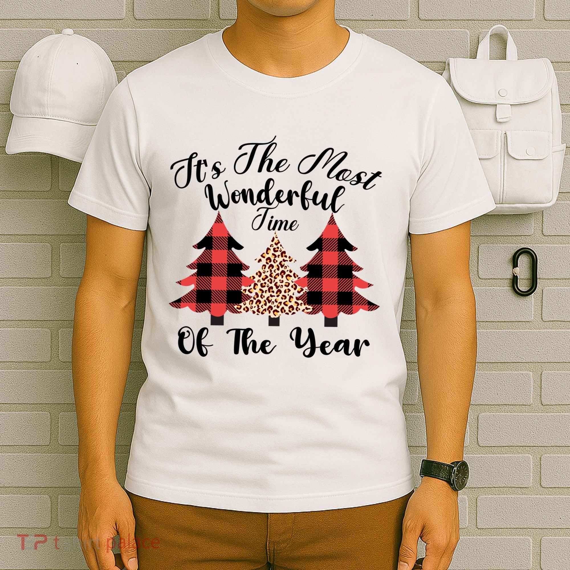 Christmas Trees It's The Most Wonderful Time Of The Year Plaid Leopard Trees T-Shirt