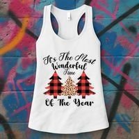 Christmas Trees It's The Most Wonderful Time Of The Year Plaid Leopard Trees Women's Tank Top thumb 3