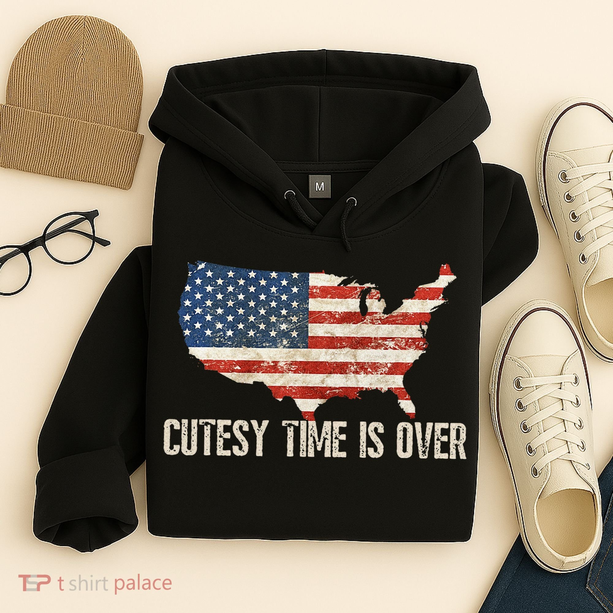 Cutesy Time Is Over American Flag Patriotic Conservative Hoodie