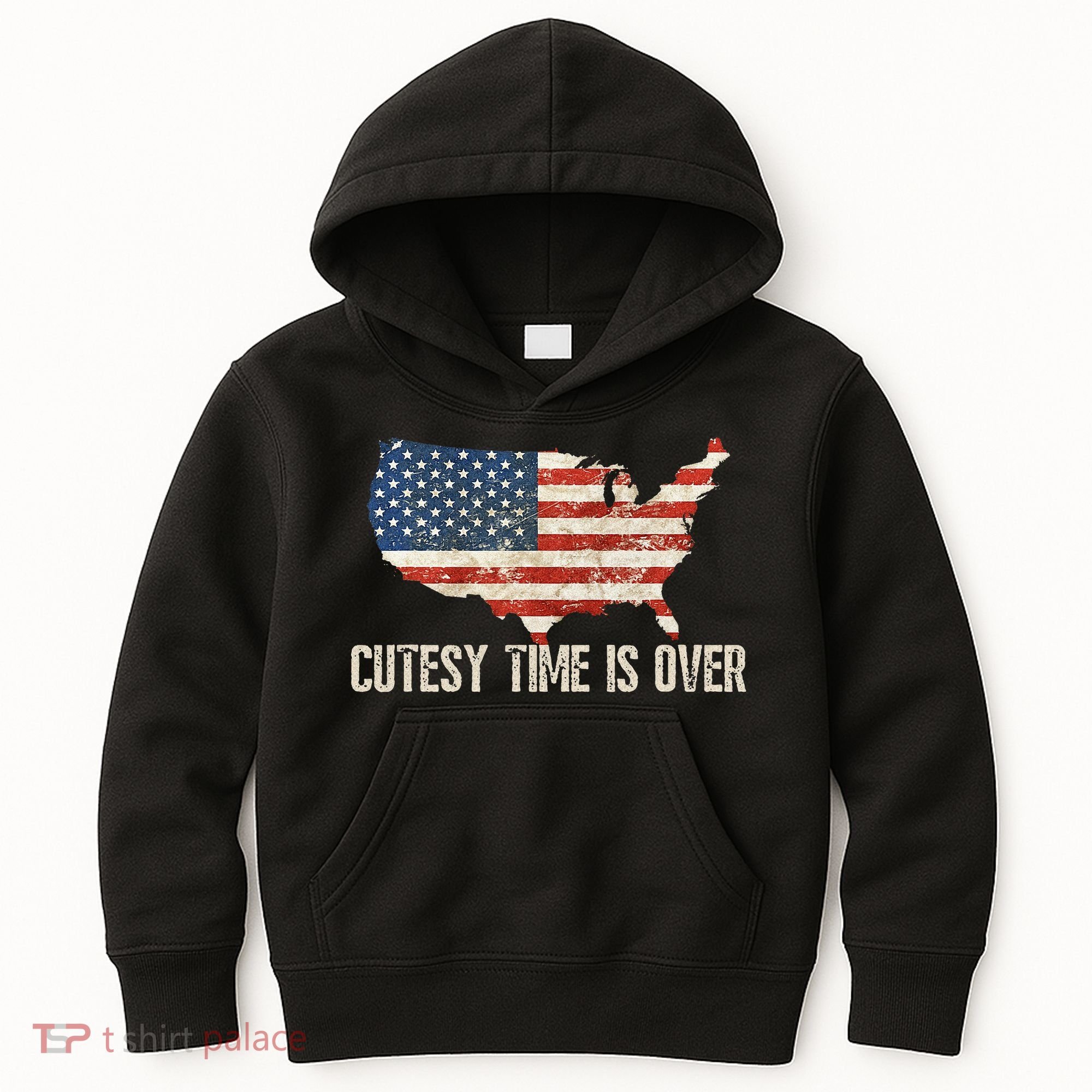 Cutesy Time Is Over American Flag Patriotic Conservative Kids Hoodie