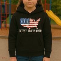 Cutesy Time Is Over American Flag Patriotic Conservative Kids Hoodie thumb 3