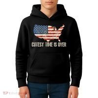 Cutesy Time Is Over American Flag Patriotic Conservative Kids Hoodie thumb 4