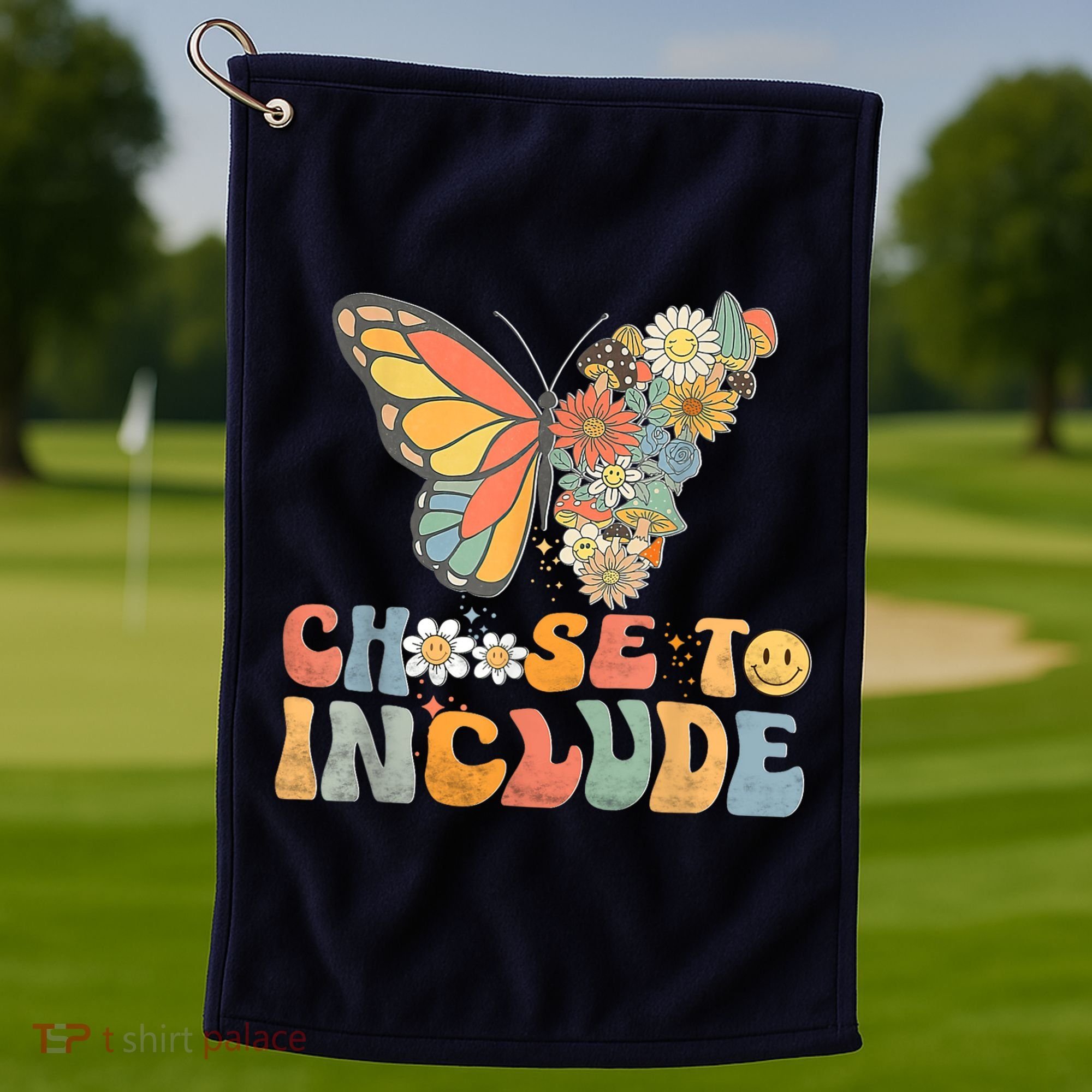 Choose To Include Special Education Teacher Floral Butterfly Golf Towel