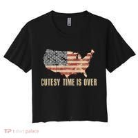 Cutesy Time Is Over American Flag Patriotic Conservative Women's Crop Top Tee thumb 0