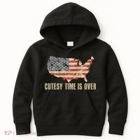Cutesy Time Is Over American Flag Patriotic Conservative Kids Hoodie thumb 0