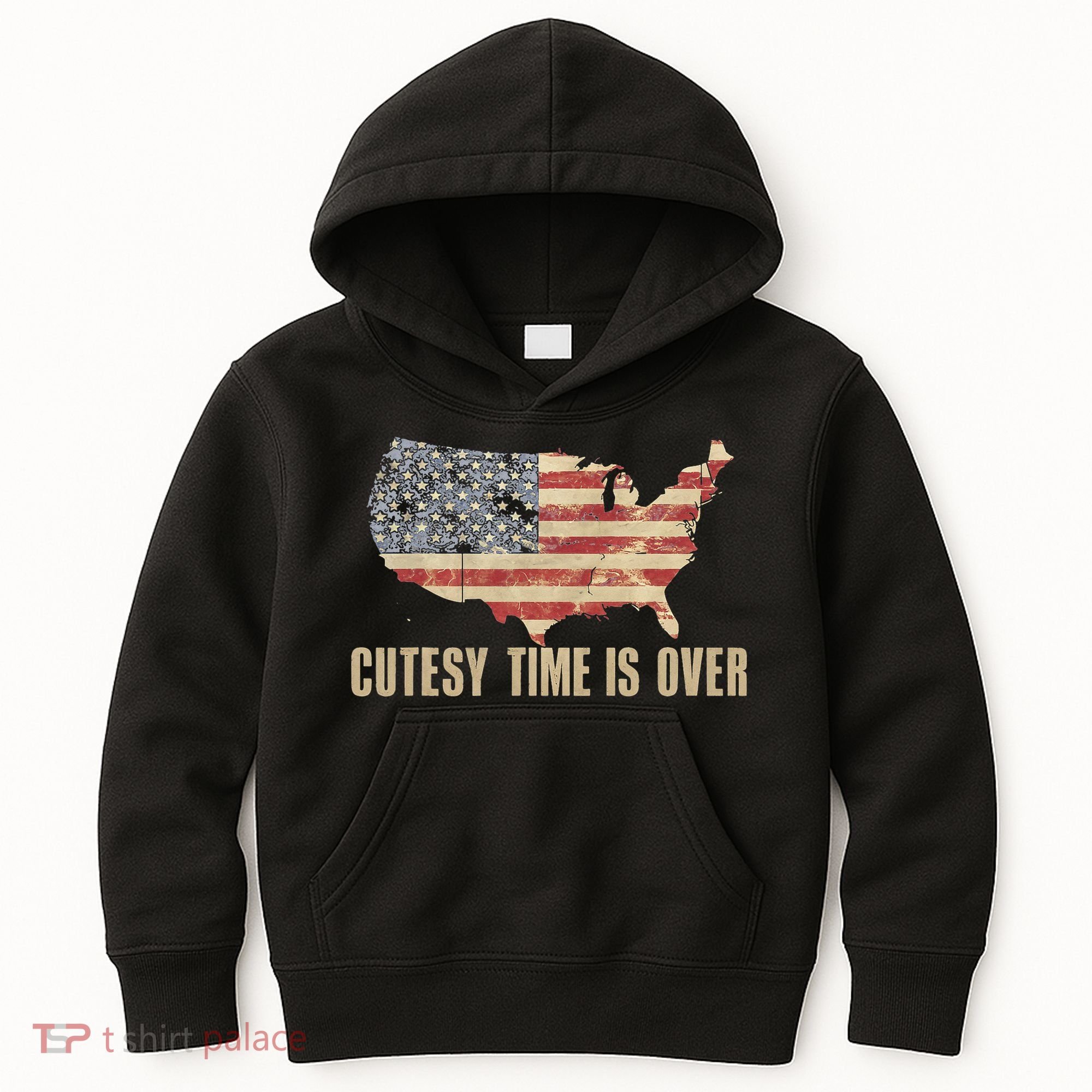 Cutesy Time Is Over American Flag Patriotic Conservative Kids Hoodie