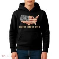 Cutesy Time Is Over American Flag Patriotic Conservative Kids Hoodie thumb 4
