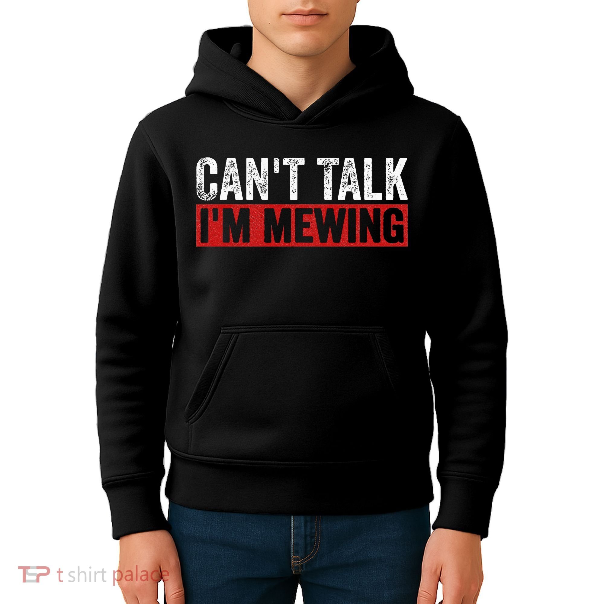 Can't Talk I'm Mewing Funny Quote Kids Hoodie