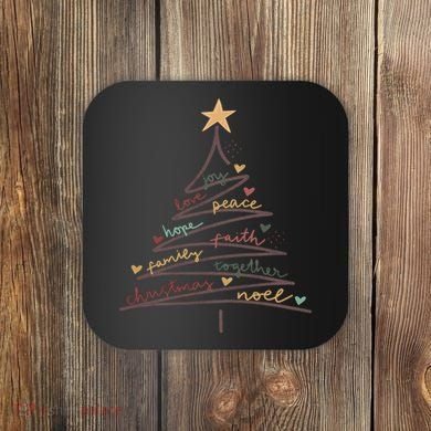 Christmas Tree Joy Love Peace Hope Faith Coaster
