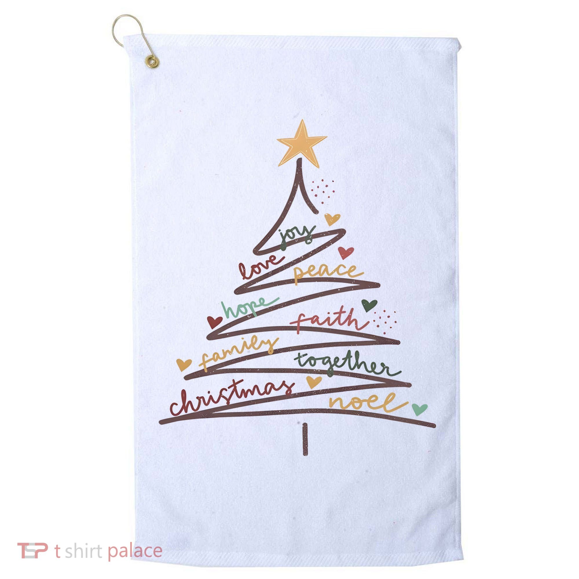 Christmas Tree Joy Love Peace Hope Faith Golf Towel