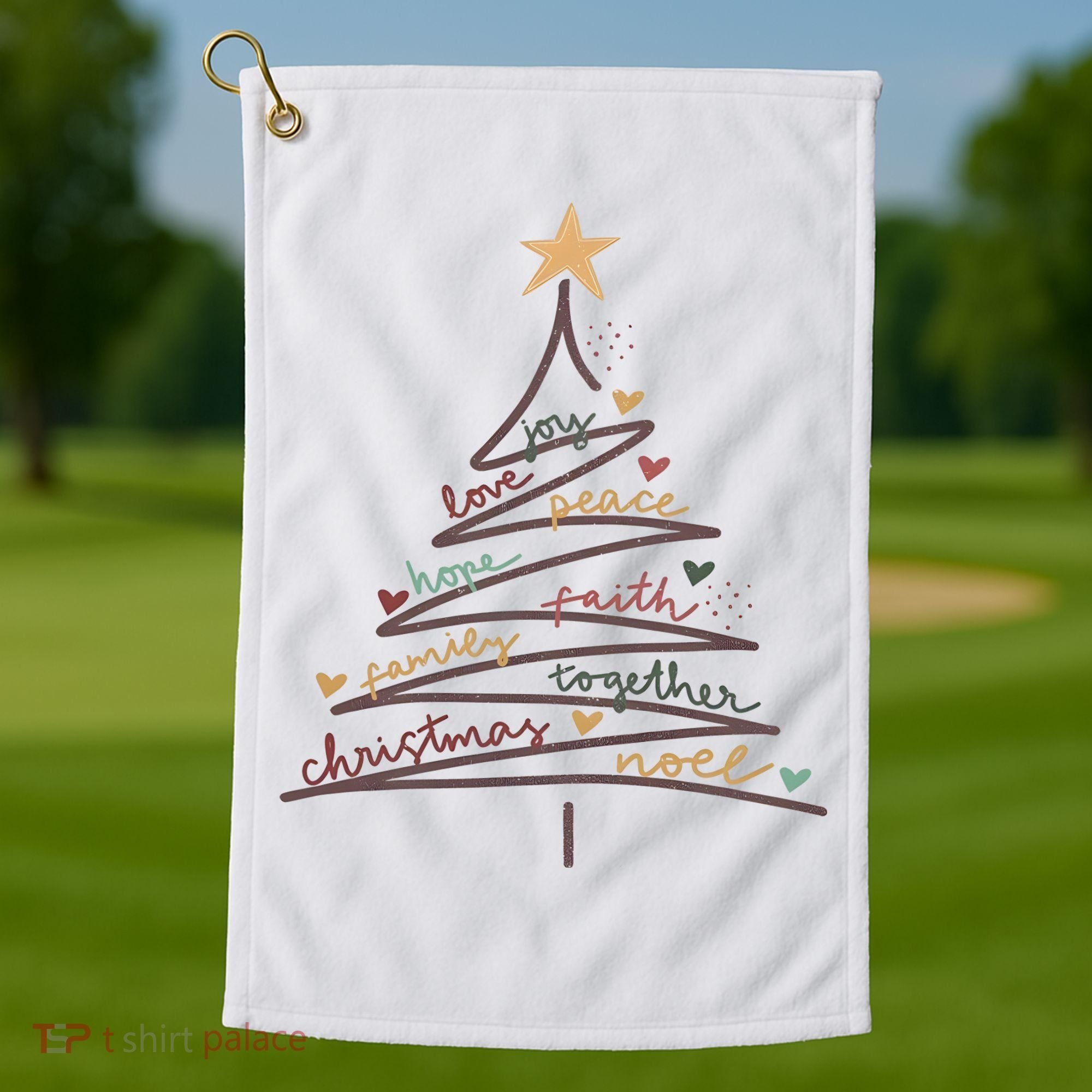 Christmas Tree Joy Love Peace Hope Faith Golf Towel
