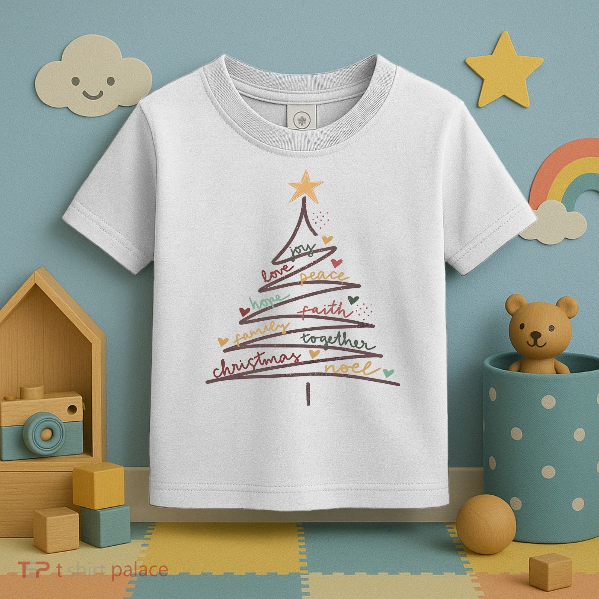 Christmas Tree Joy Love Peace Hope Faith Toddler T-Shirt