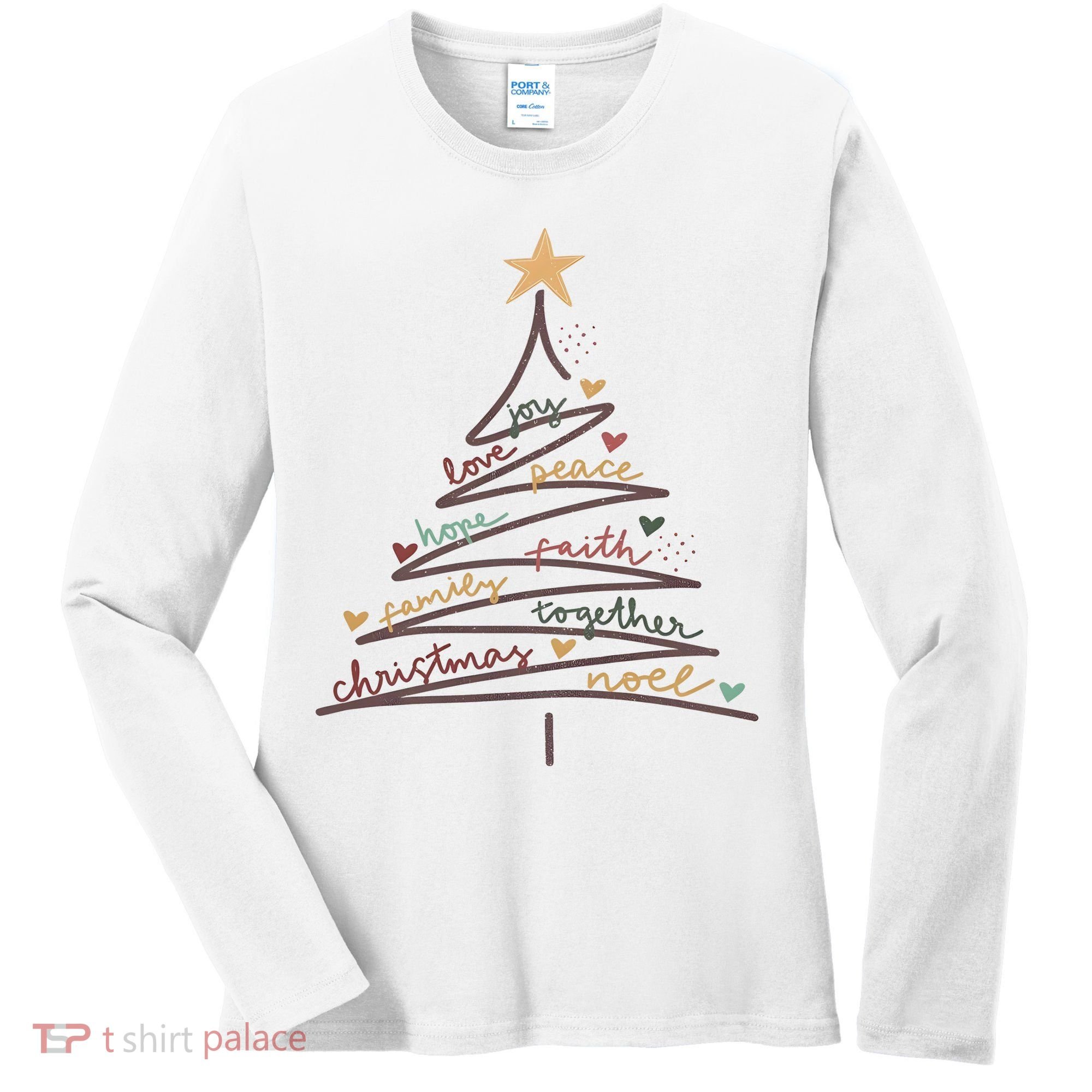 Christmas Tree Joy Love Peace Hope Faith Women's Long Sleeve Shirt